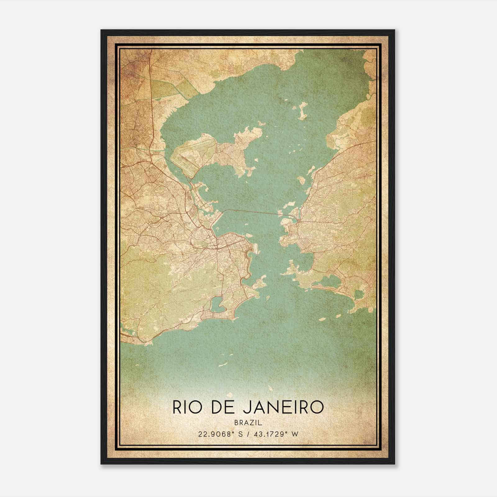 Vintage Rio de Janeiro Brazil Map Poster, Rio de Janeiro City Road Wall Art Print