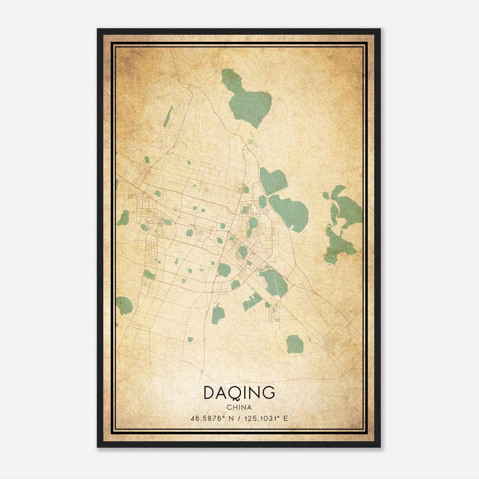 Vintage Daqing China Map Poster, Daqing City Road Wall Art Print
