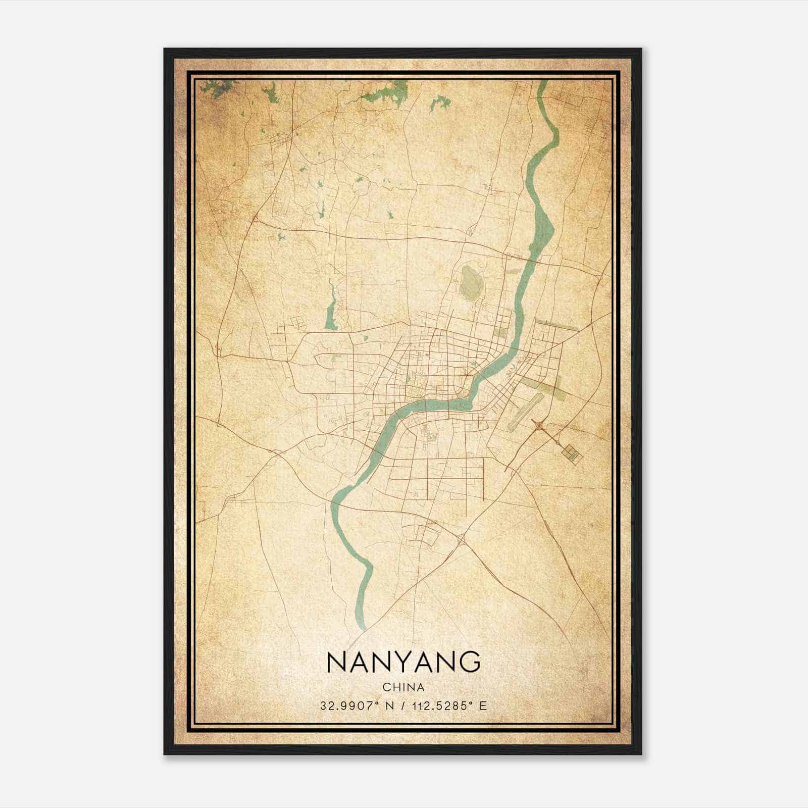 Vintage Nanyang China Map Poster, Nanyang City Road Wall Art Print