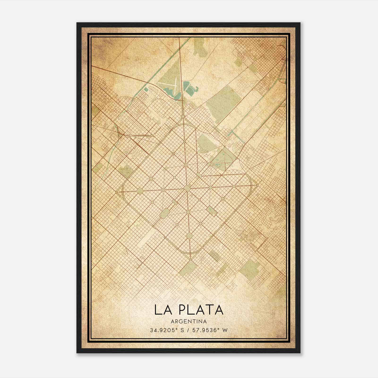 Vintage La Plata Argentina Map Poster, La Plata City Road Wall Art Print