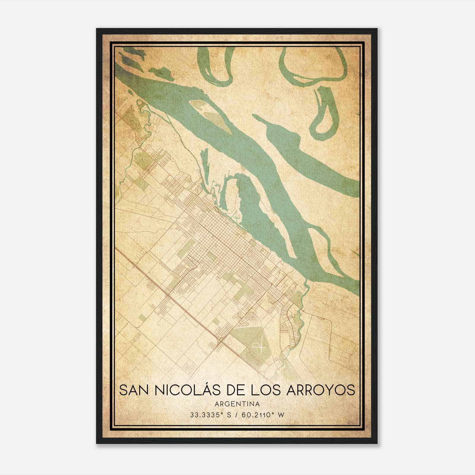 Vintage San Nicolas de los Arroyos Argentina Map Poster, San Nicolas de los Arroyos City Road Wall Art Print