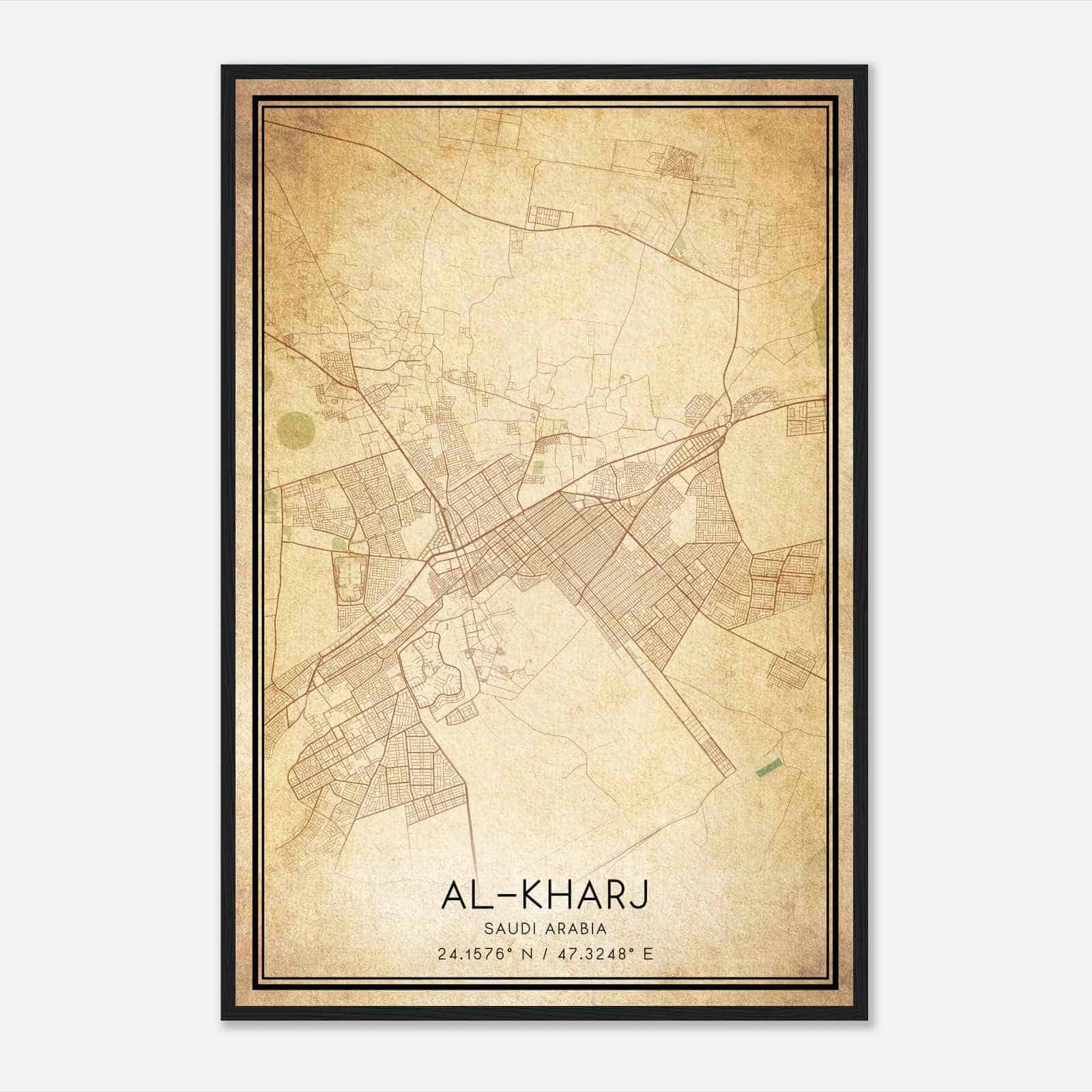 Vintage AlKharj Saudi Arabia Map Poster, AlKharj City Road Wall Art Print