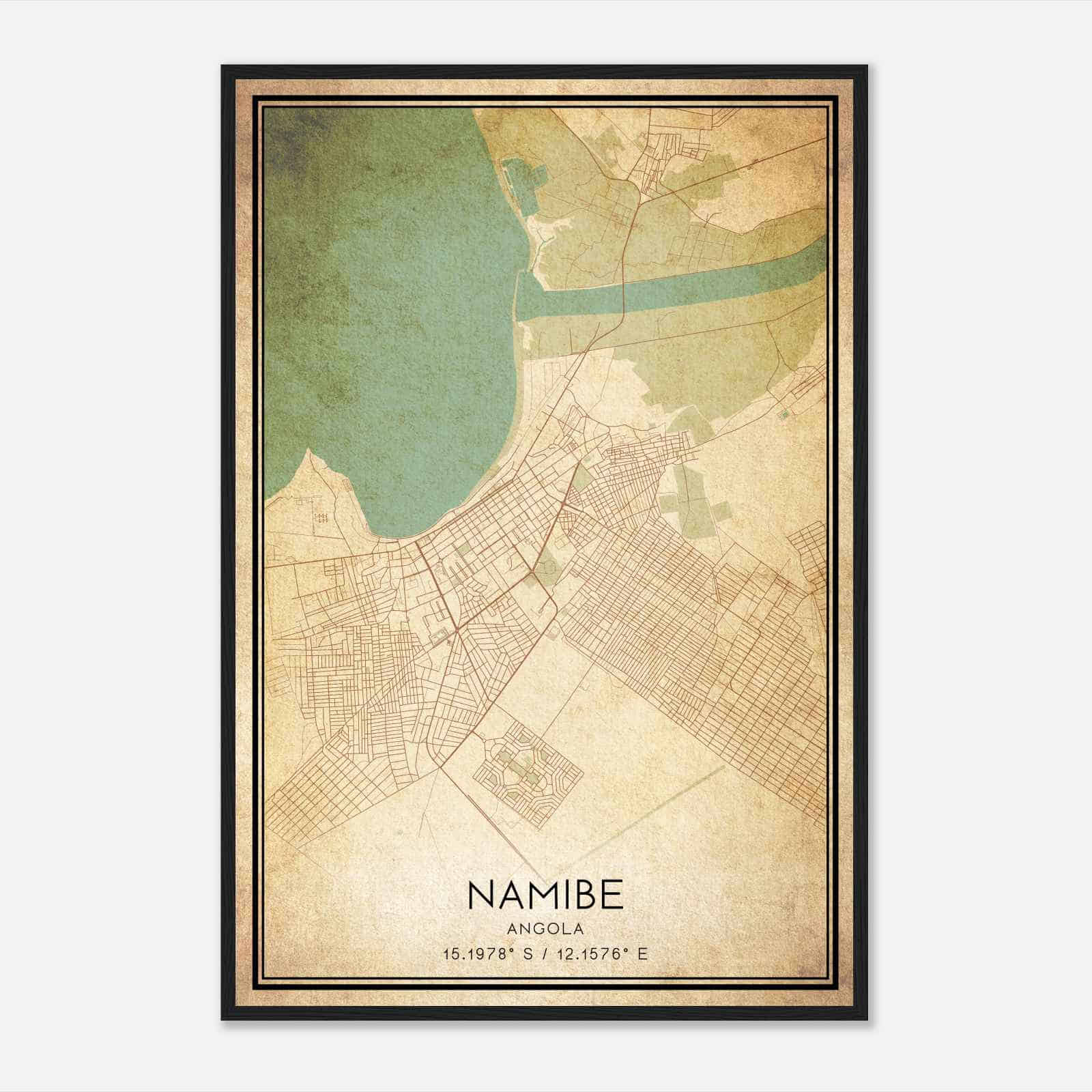 Vintage Namibe Angola Map Poster, Namibe City Road Wall Art Print