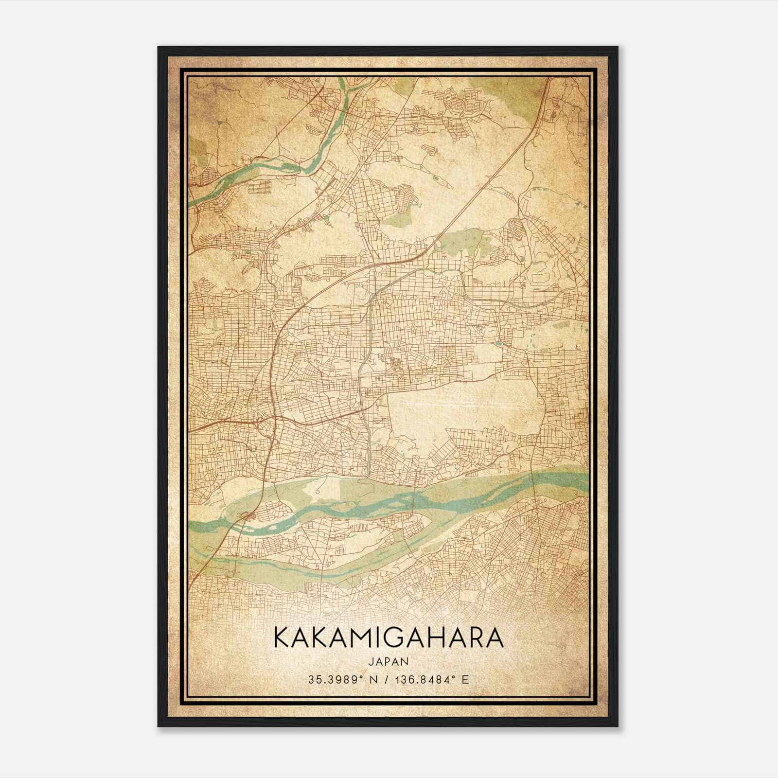 Vintage Kakamigahara Japan Map Poster, Kakamigahara City Road Wall Art Print