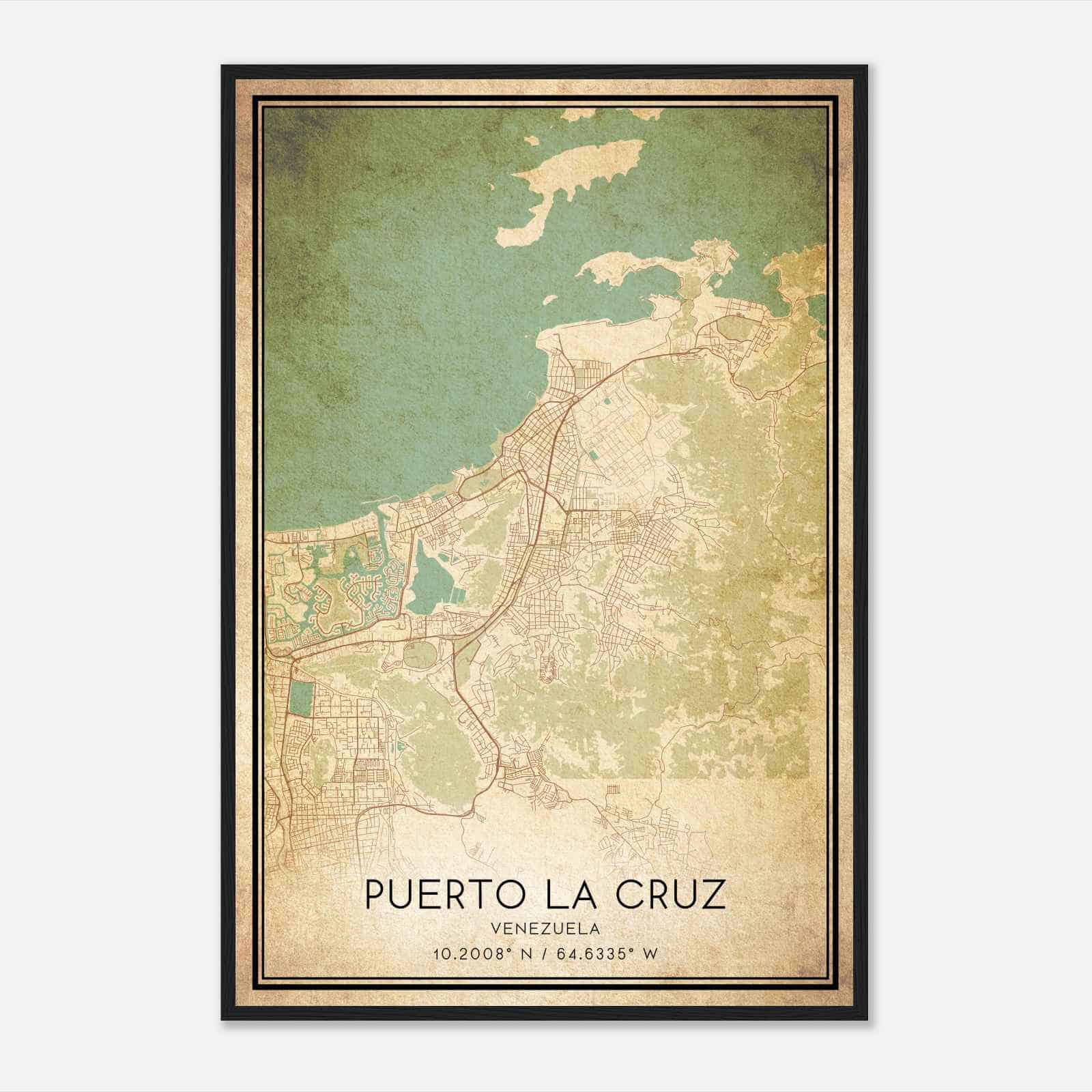 Vintage Puerto La Cruz Venezuela Map Poster, Puerto La Cruz City Road Wall Art Print