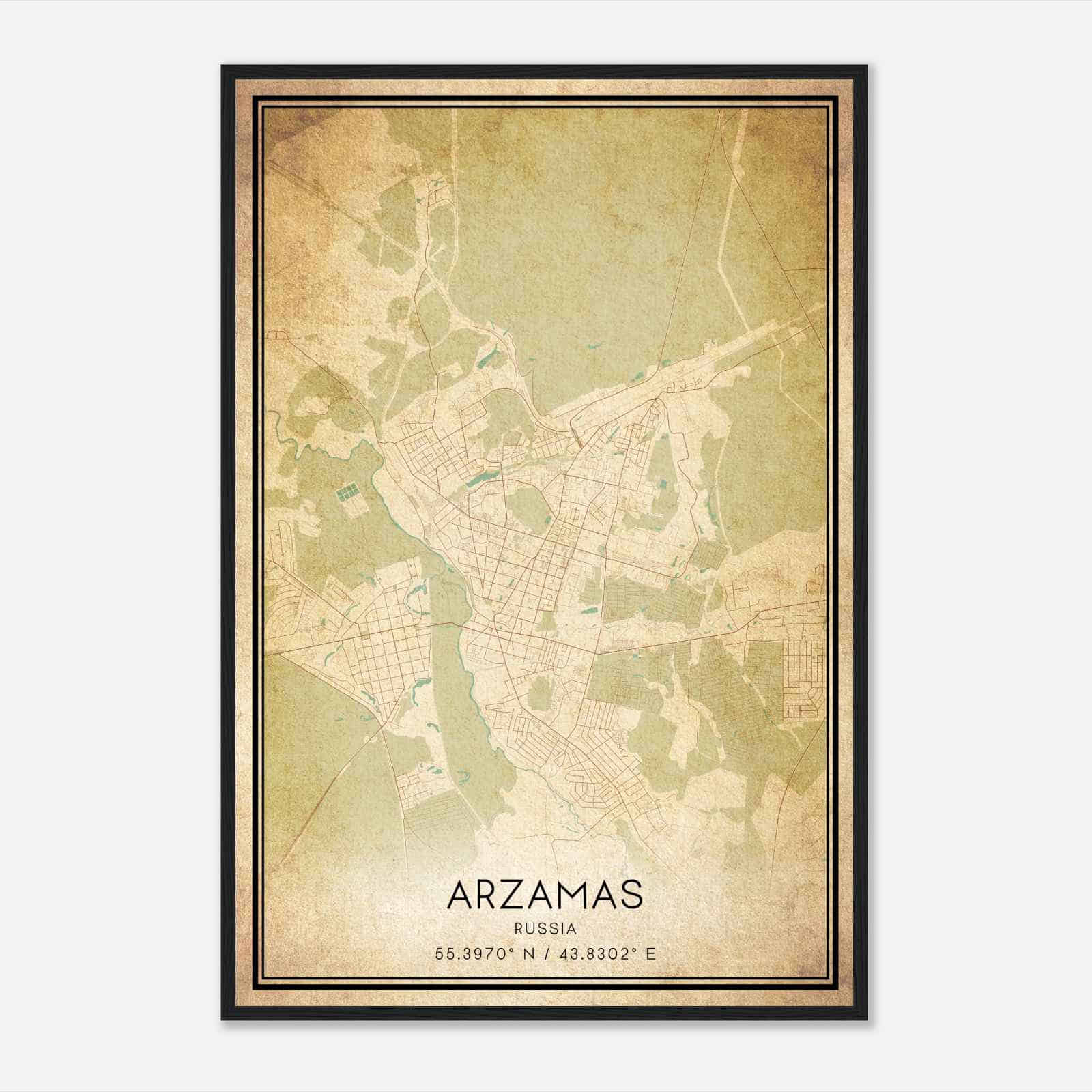 Vintage Arzamas Russia Map Poster, Arzamas City Road Wall Art Print