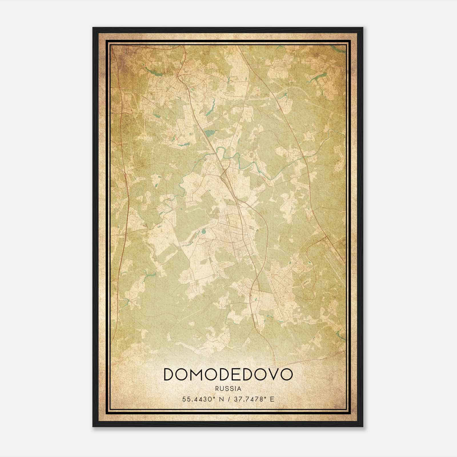Vintage Domodedovo Russia Map Poster, Domodedovo City Road Wall Art Print