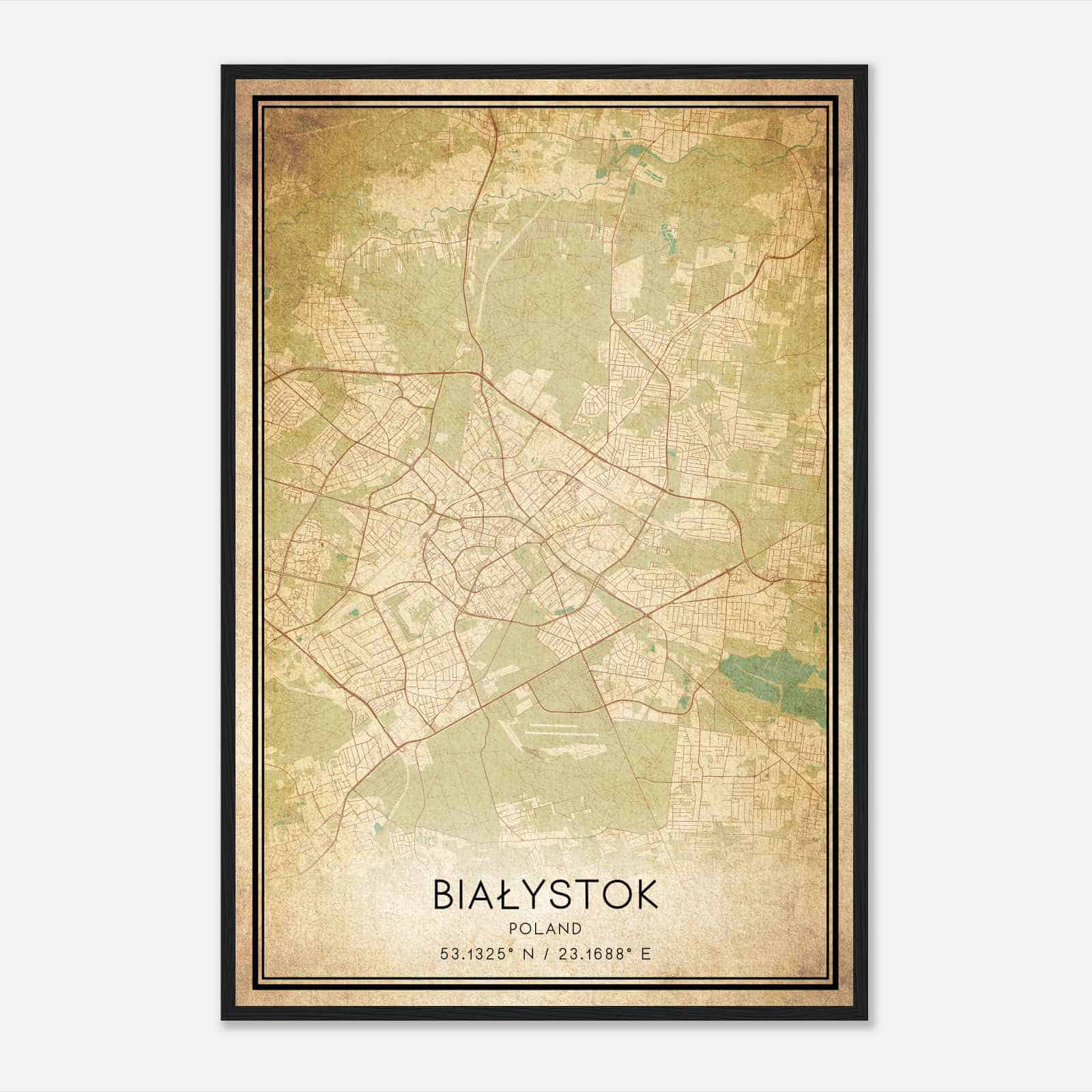 Vintage Bialystok Poland Map Poster, Bialystok City Road Wall Art Print