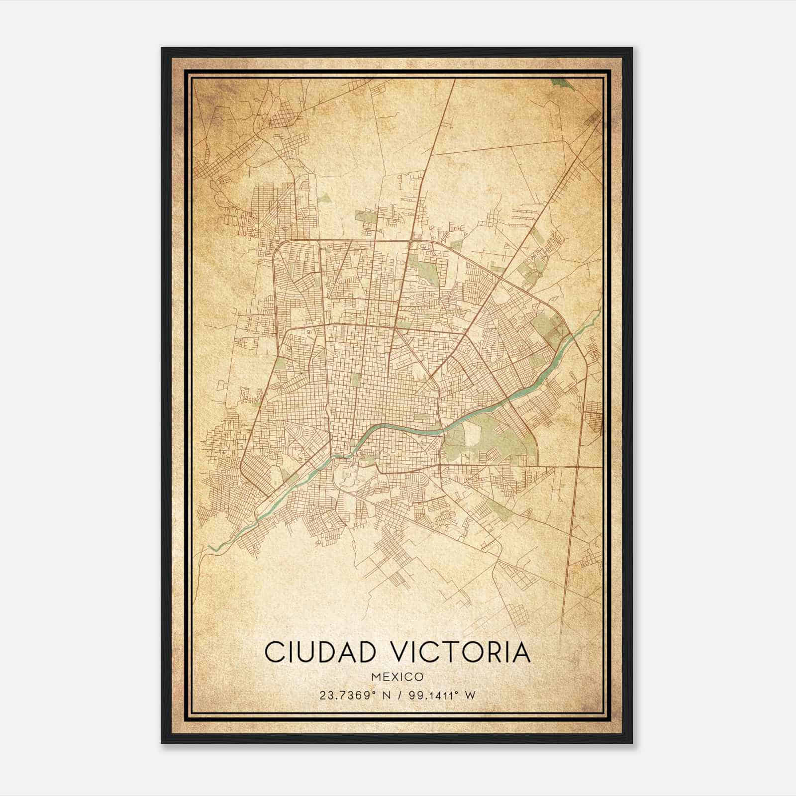Vintage Ciudad Victoria Mexico Map Poster, Ciudad Victoria City Road Wall Art Print
