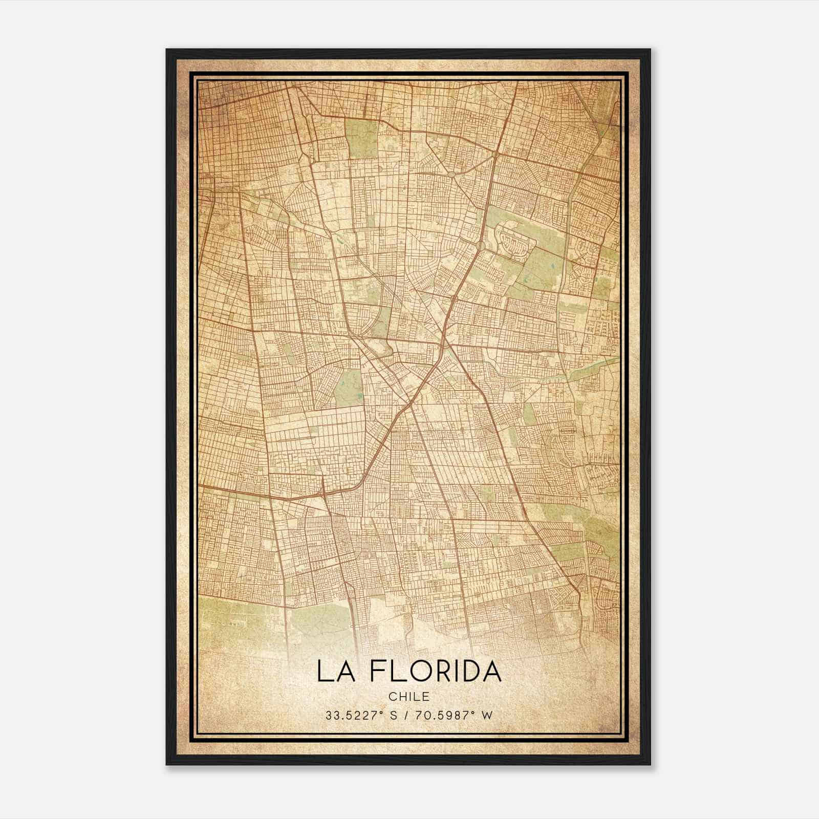 Vintage La Florida Chile Map Poster, La Florida City Road Wall Art Print