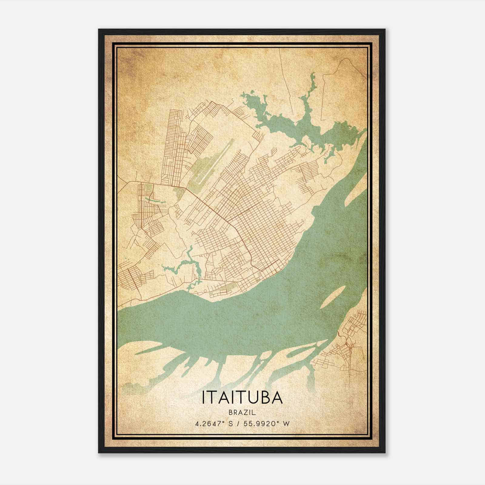 Vintage Itaituba Brazil Map Poster, Itaituba City Road Wall Art Print