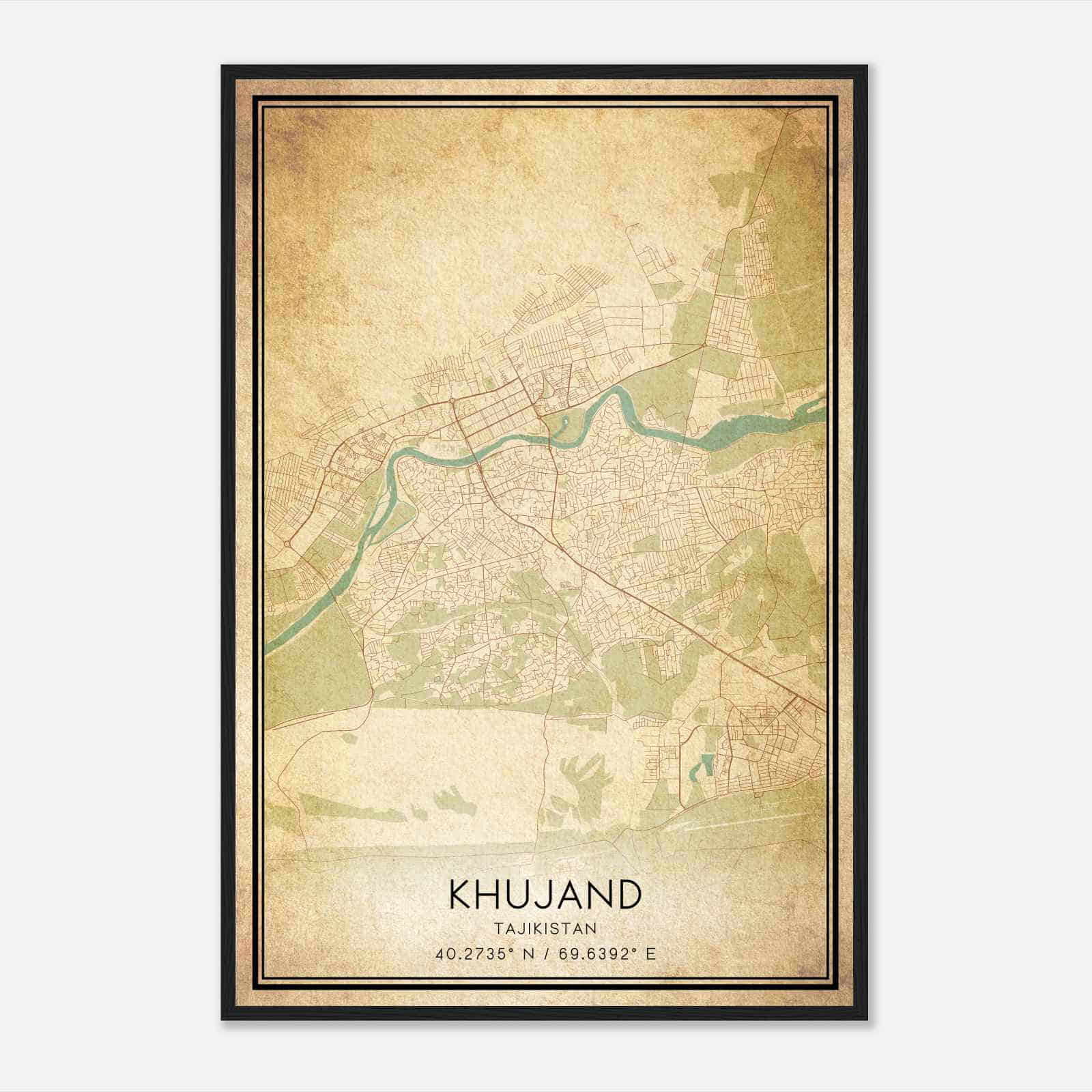 Vintage Khujand Tajikistan Map Poster, Khujand City Road Wall Art Print