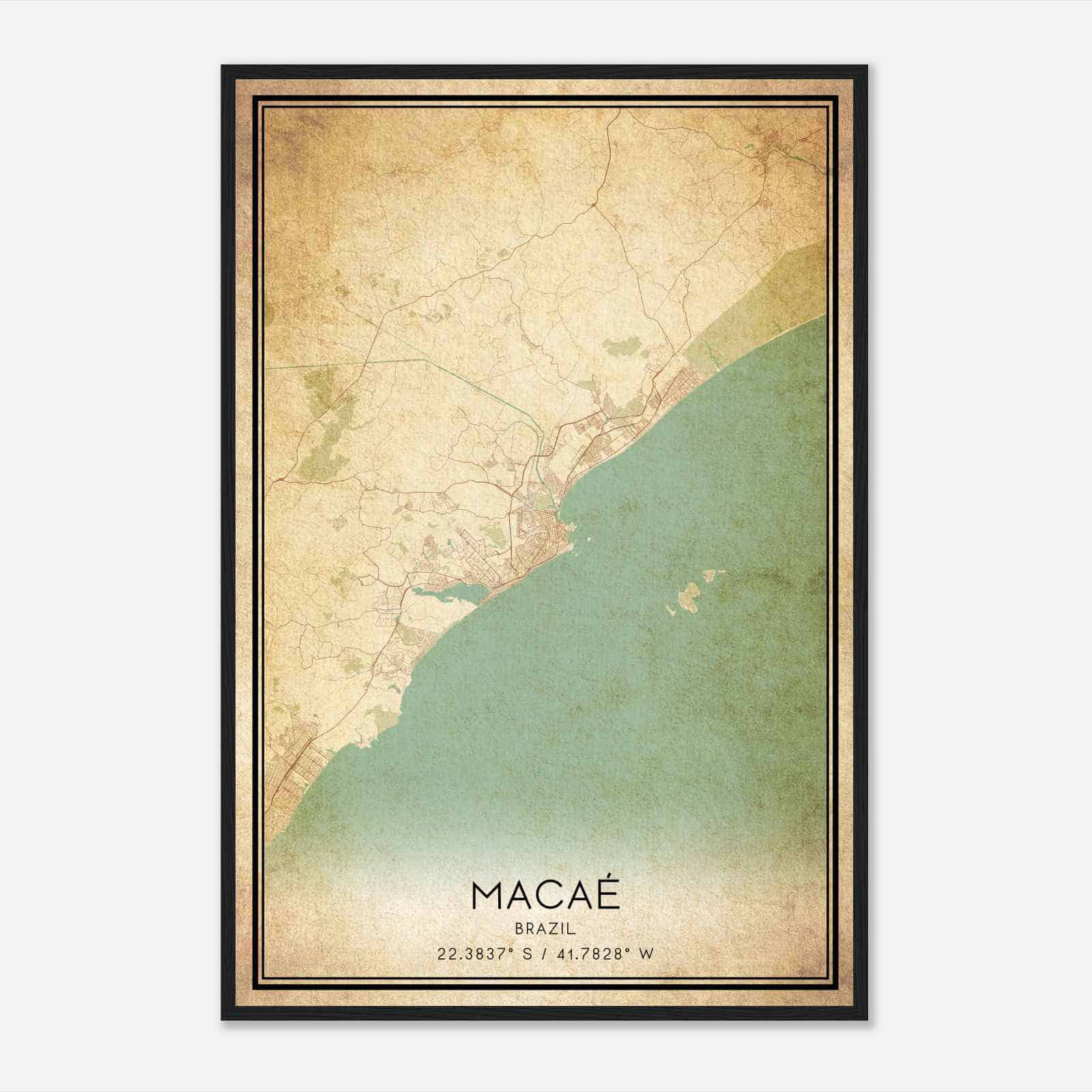 Vintage Macae Brazil Map Poster, Macae City Road Wall Art Print