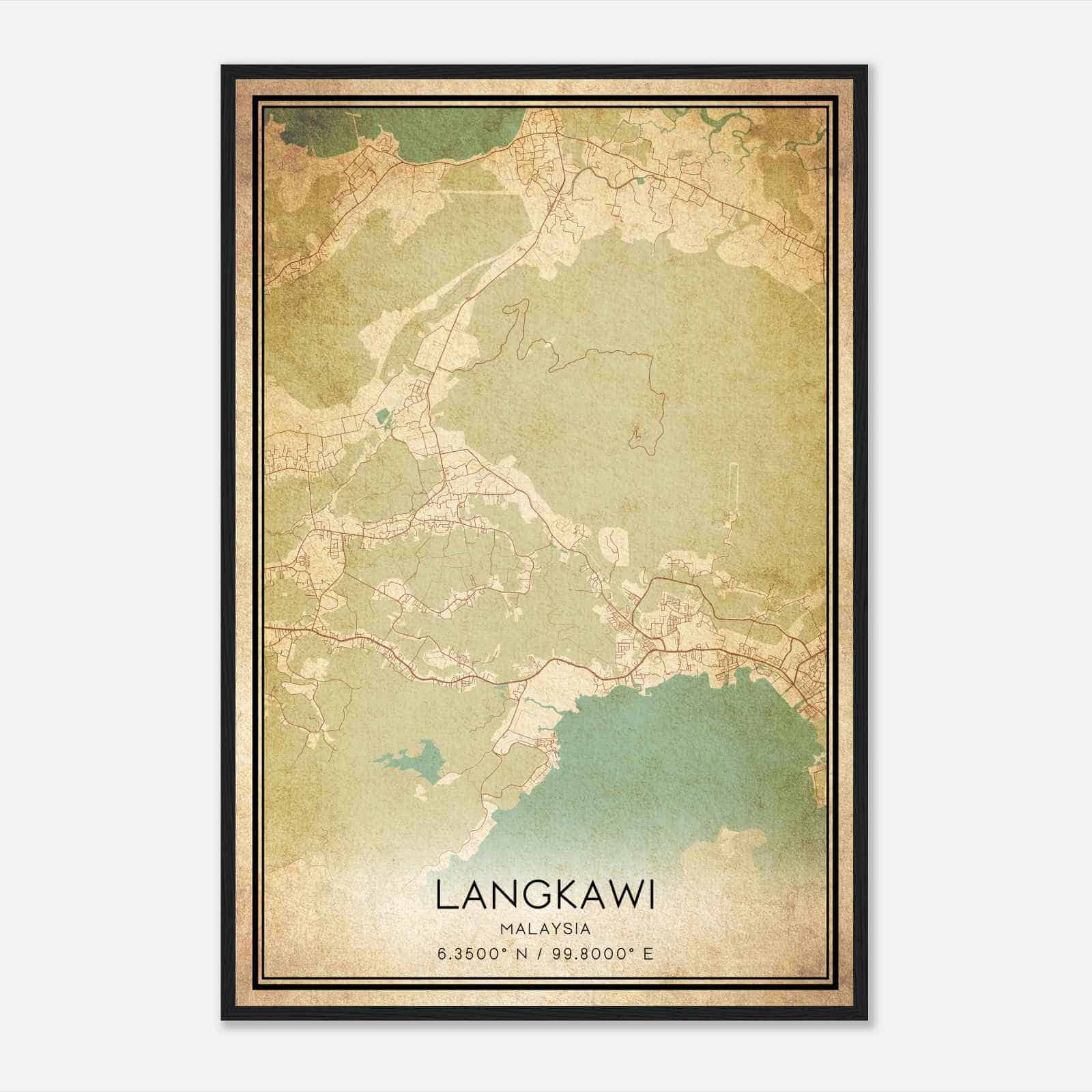 Vintage Langkawi Malaysia Map Poster, Langkawi City Road Wall Art Print