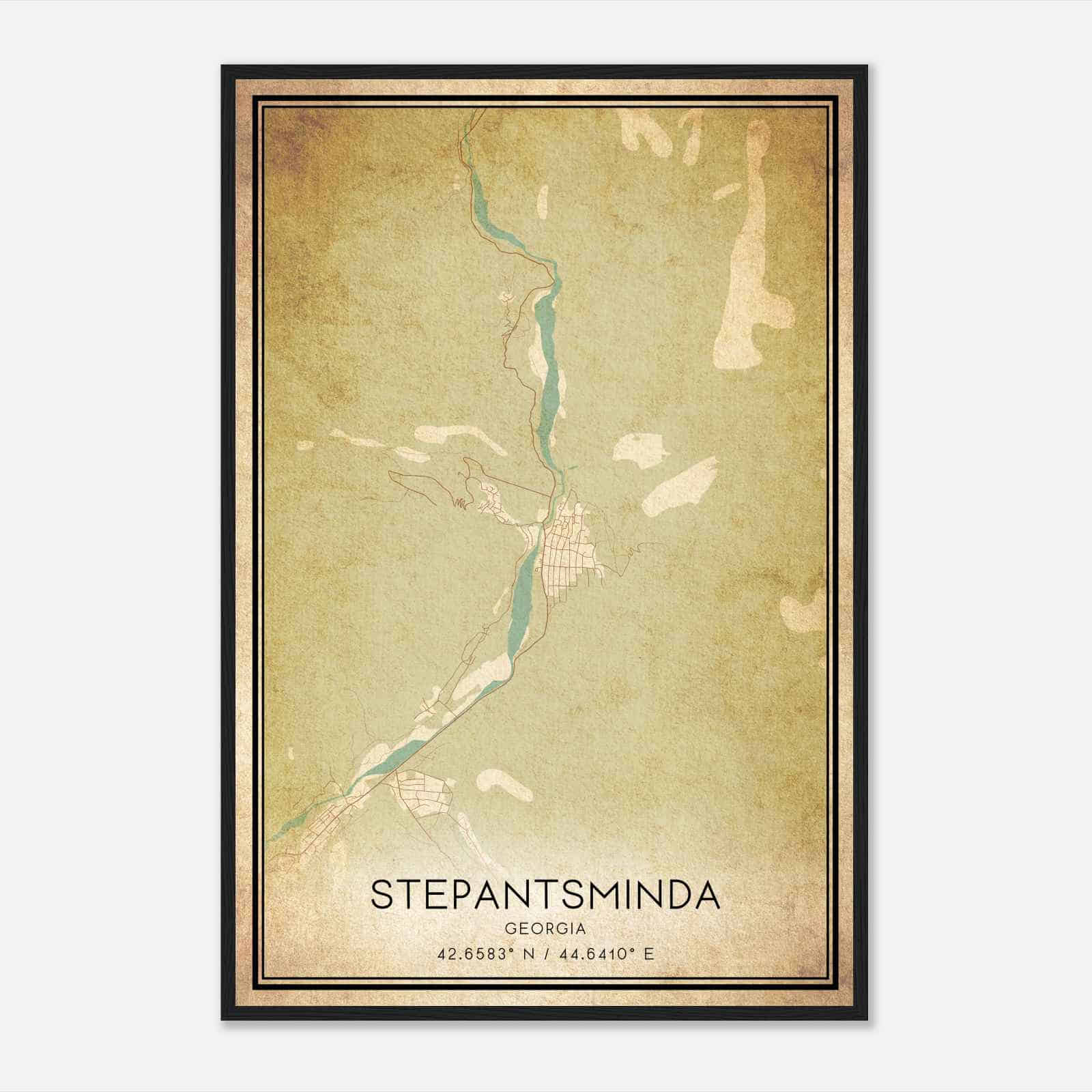 Vintage Stepantsminda Georgia Map Poster, Stepantsminda City Road Wall Art Print