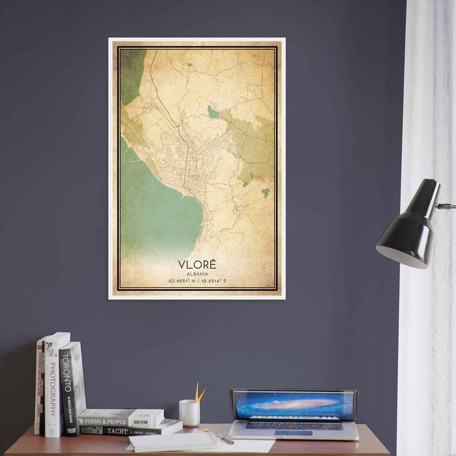 Vintage Vlore Albania Map Poster, Vlore City Road Wall Art Print