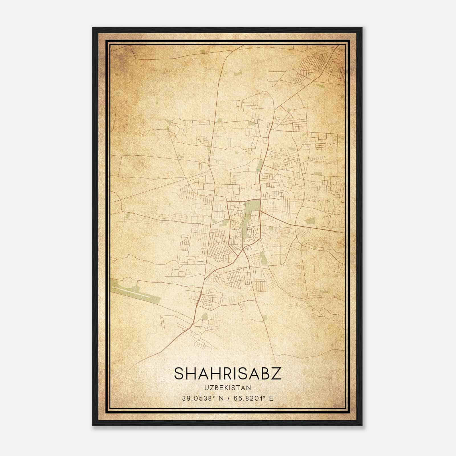 Vintage Shahrisabz Uzbekistan Map Poster, Shahrisabz City Road Wall Art Print
