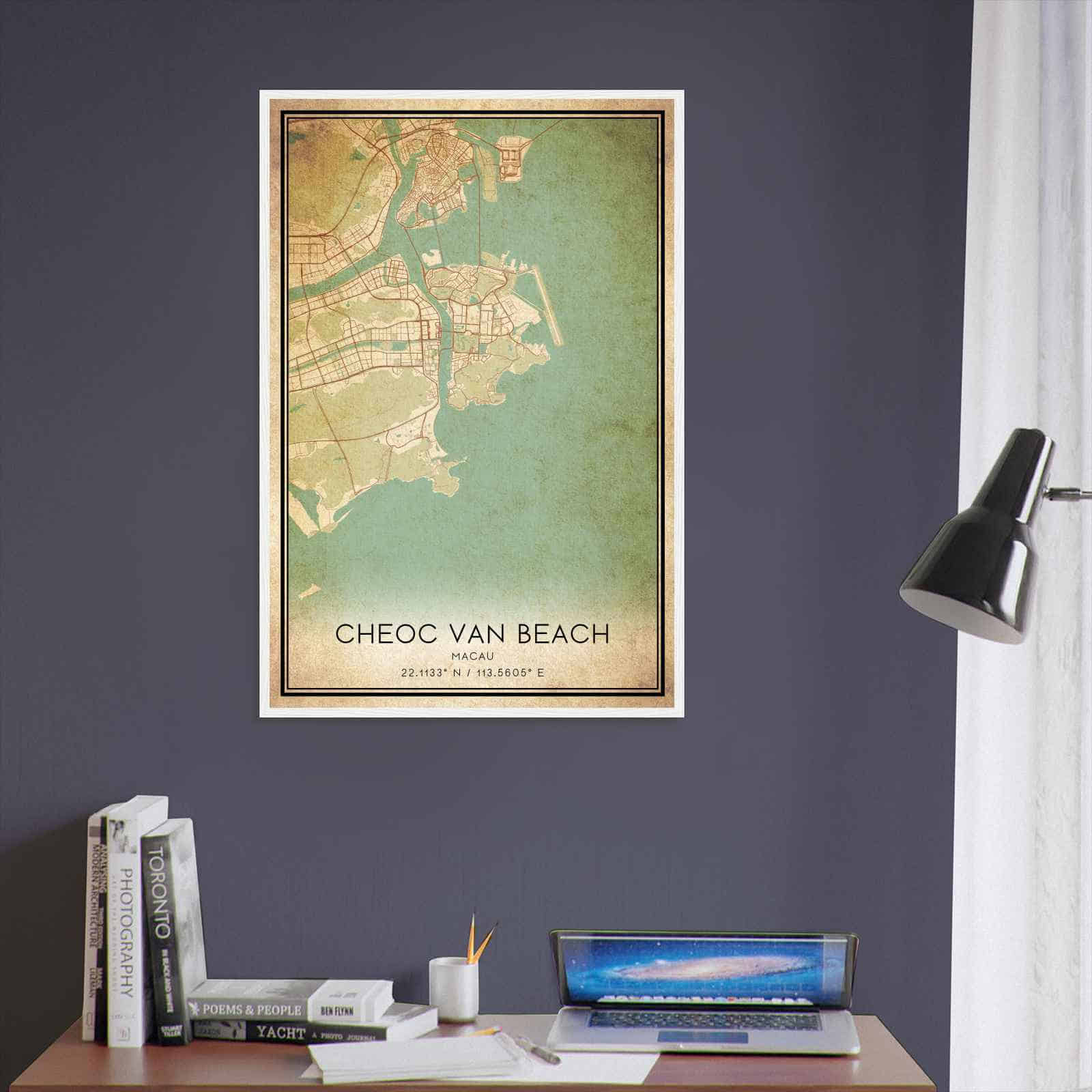 Vintage Cheoc Van Beach Macau Map Poster, Cheoc Van Beach City Road Wall Art Print