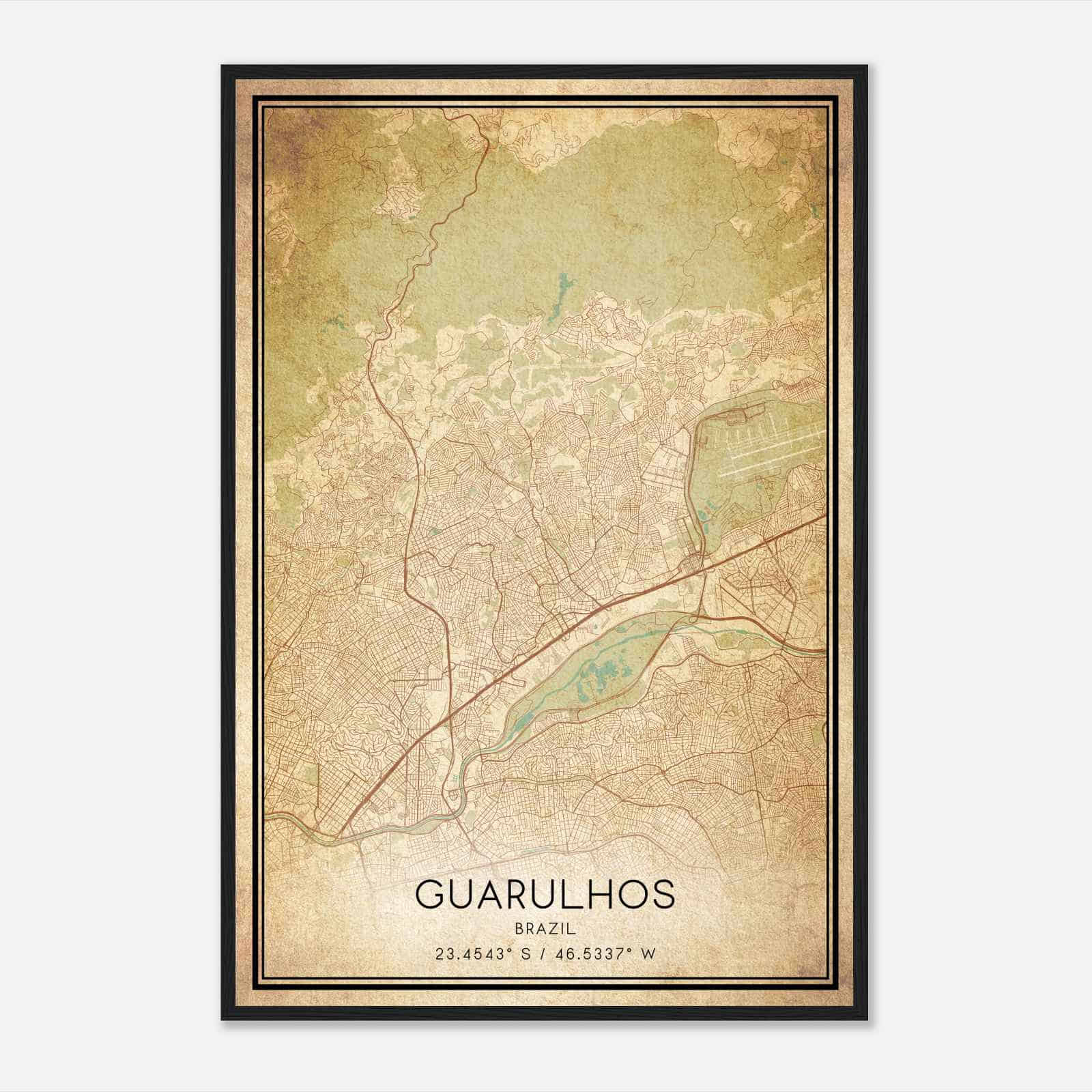 Vintage Guarulhos Brazil Map Poster, Guarulhos City Road Wall Art Print