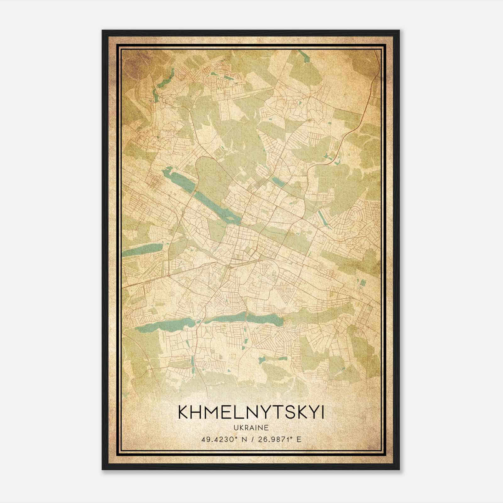 Vintage Khmelnytskyi Ukraine Map Poster, Khmelnytskyi City Road Wall Art Print