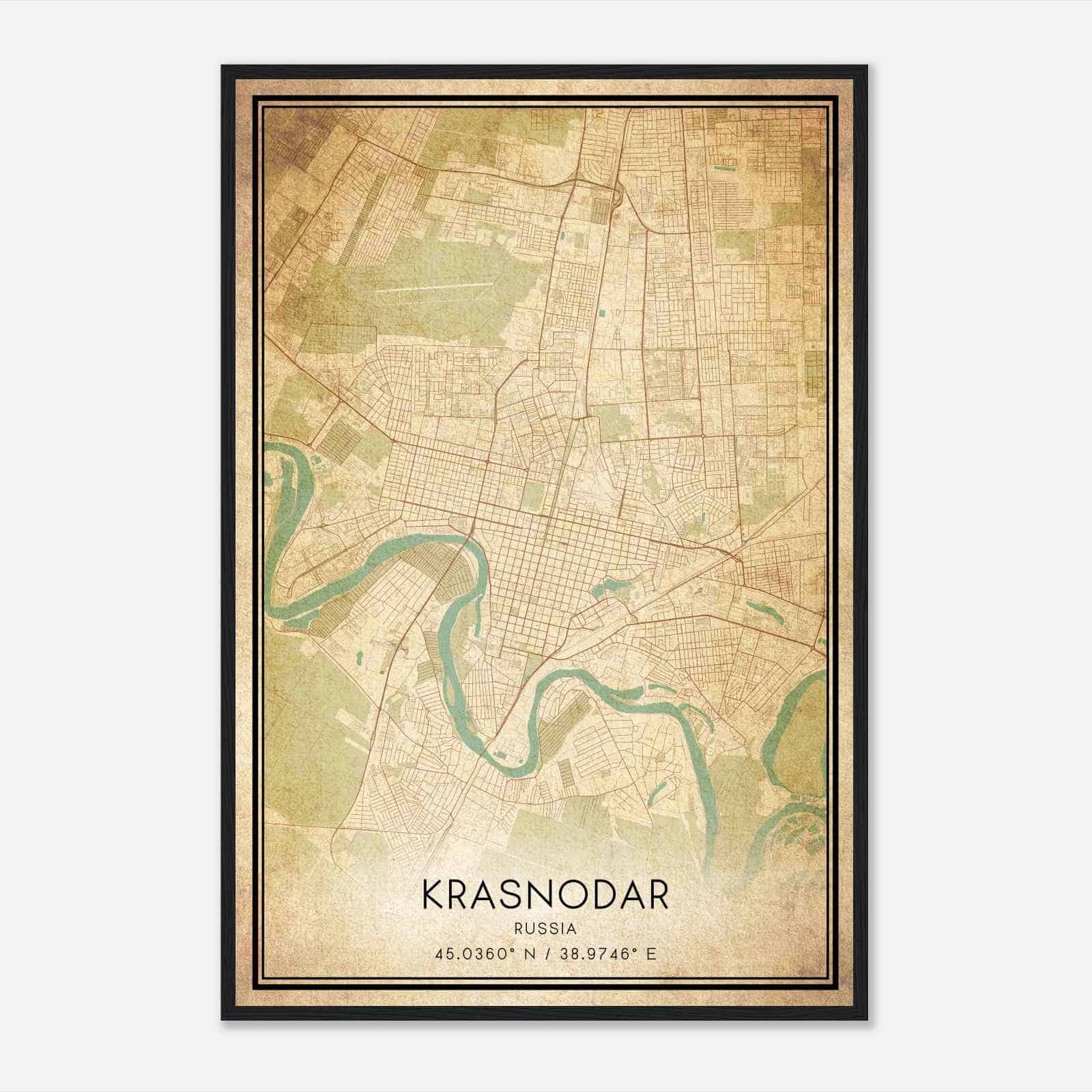 Vintage Krasnodar Russia Map Poster, Krasnodar City Road Wall Art Print
