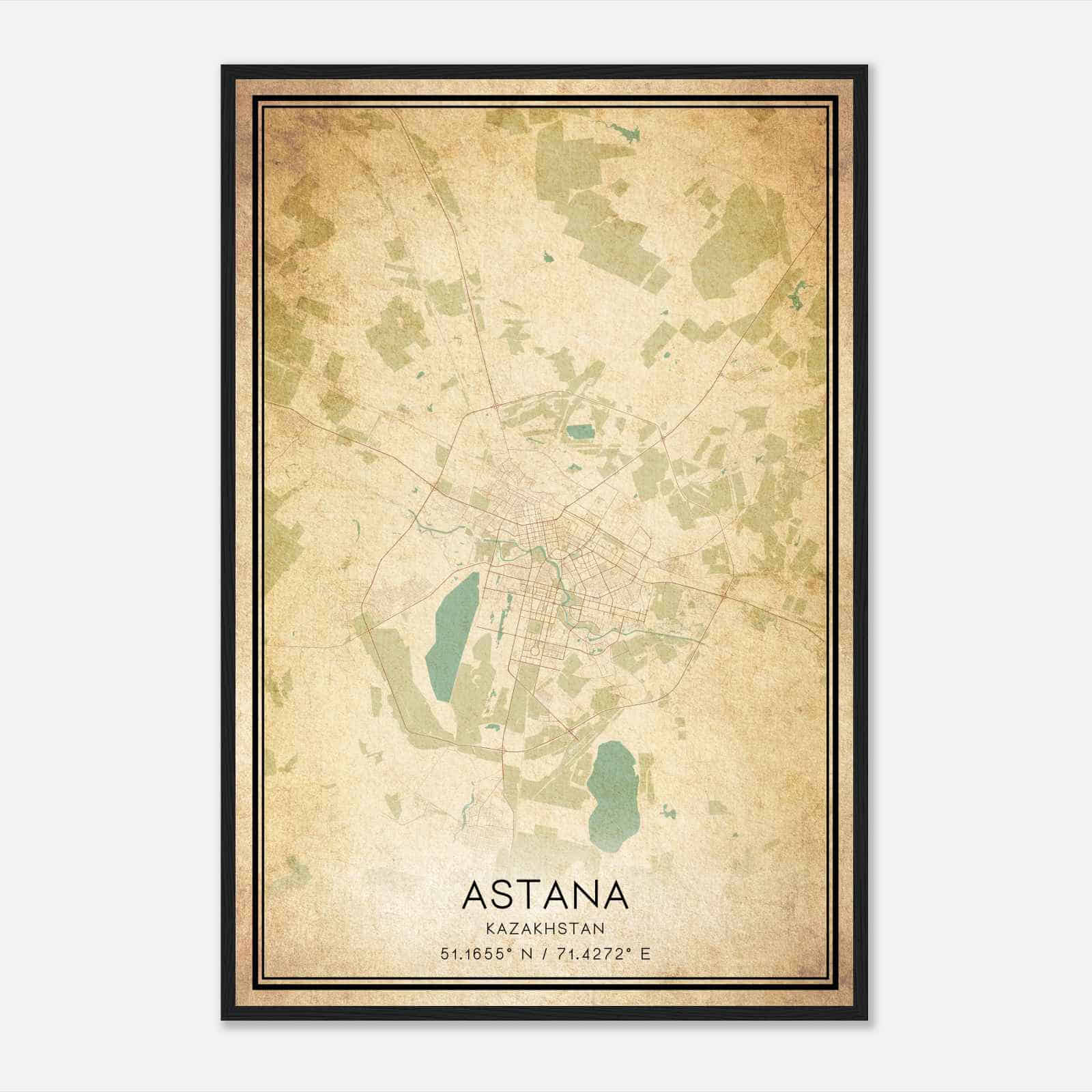 Vintage Astana Kazakhstan Map Poster, Astana City Road Wall Art Print