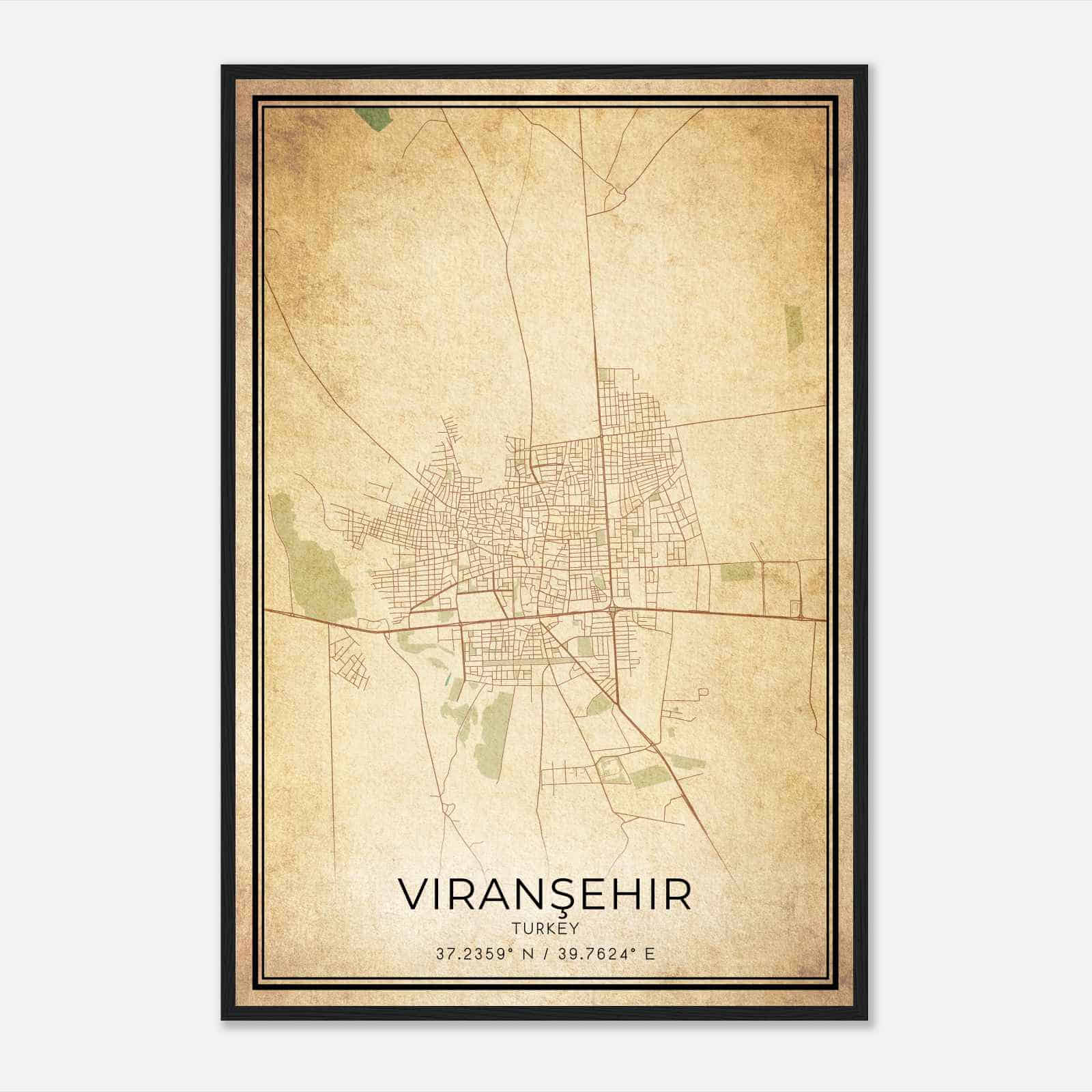 Vintage Viransehir Turkey Map Poster, Viransehir City Road Wall Art Print