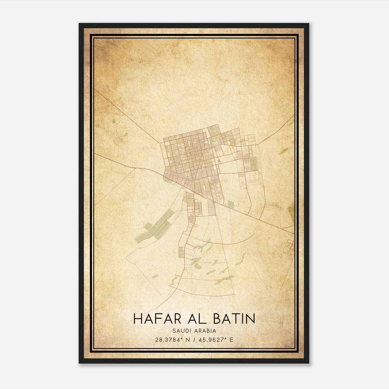 Vintage Hafar Al Batin Saudi Arabia Map Poster, Hafar Al Batin City Road Wall Art Print