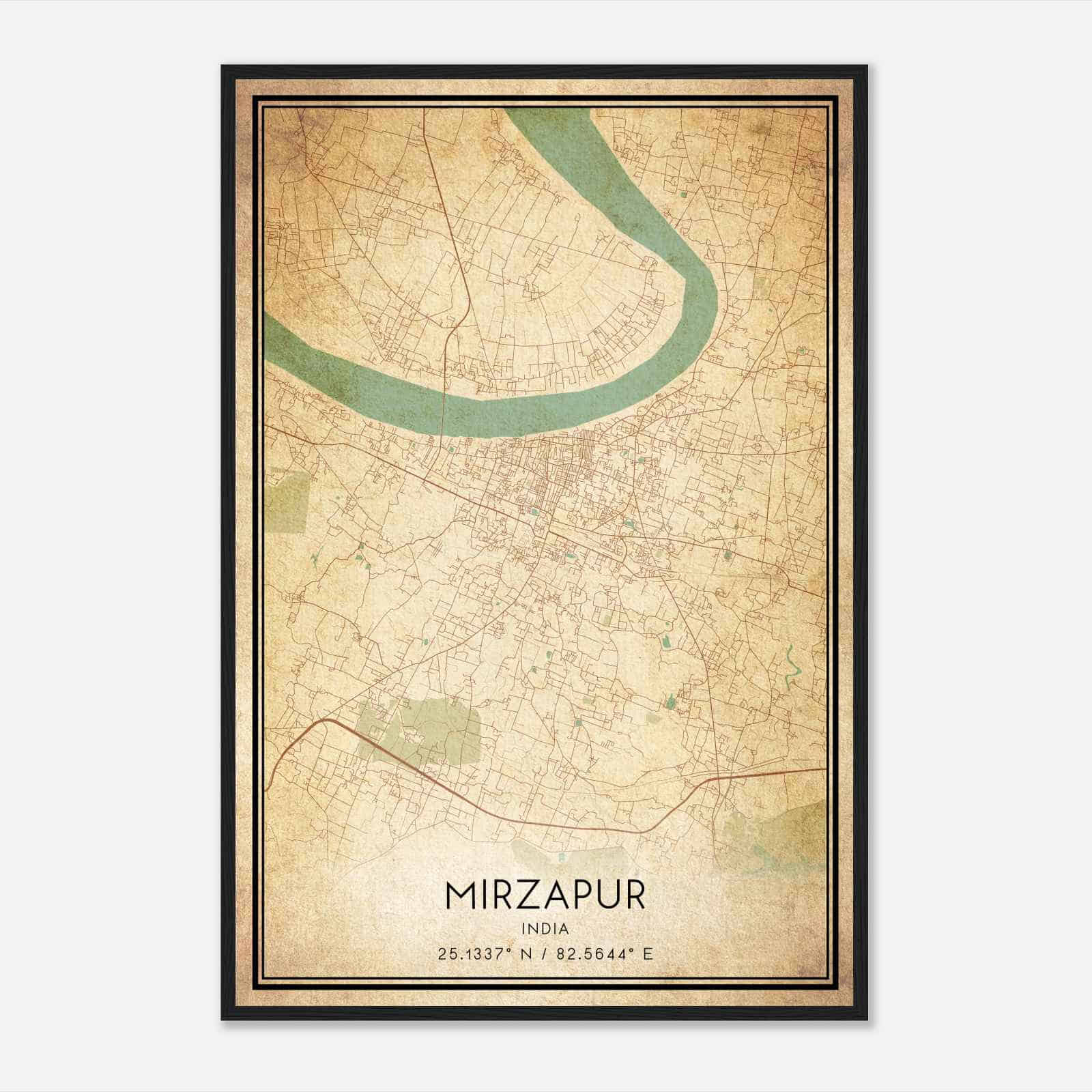 Vintage Mirzapur India Map Poster, Mirzapur City Road Wall Art Print