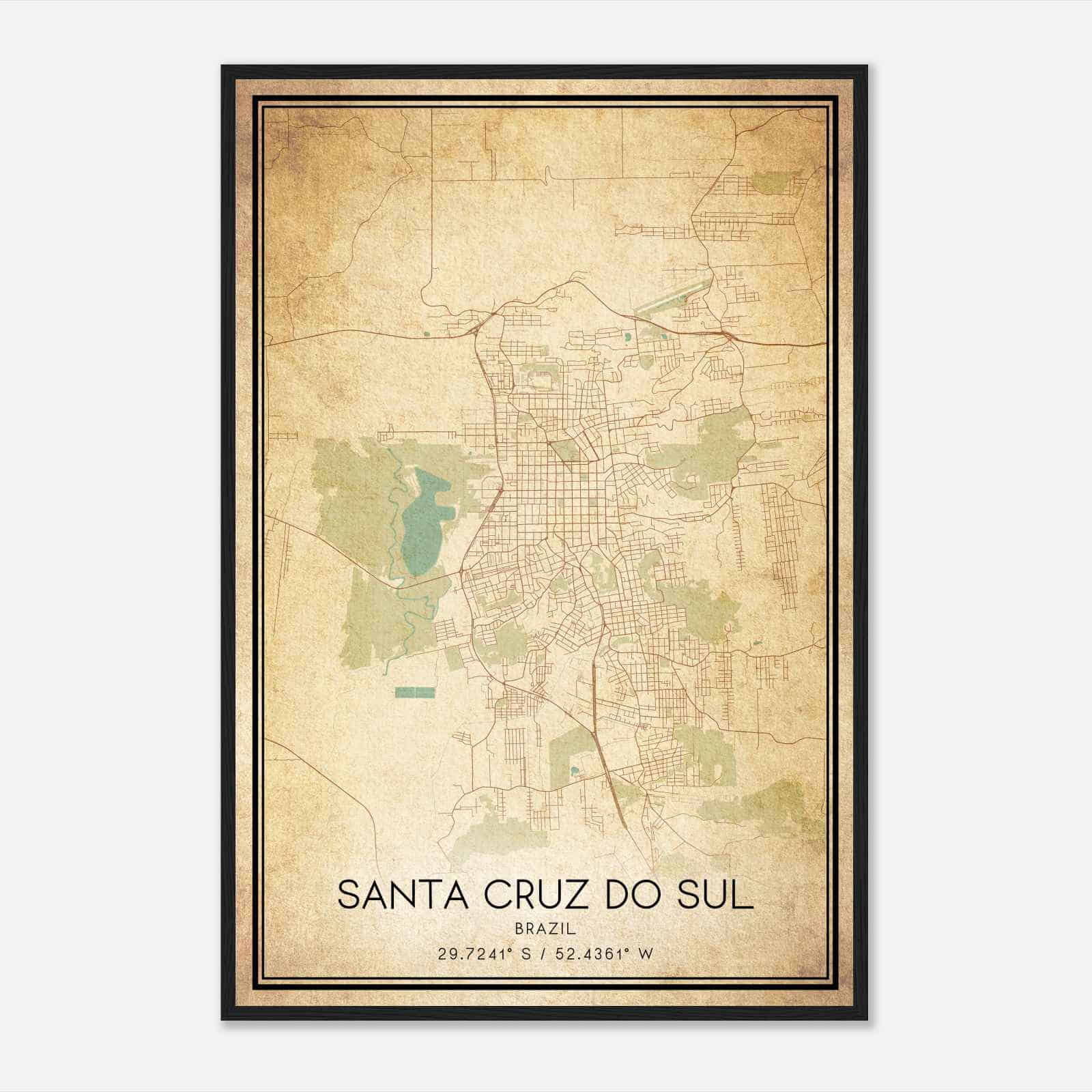 Vintage Santa Cruz do Sul Brazil Map Poster, Santa Cruz do Sul City Road Wall Art Print