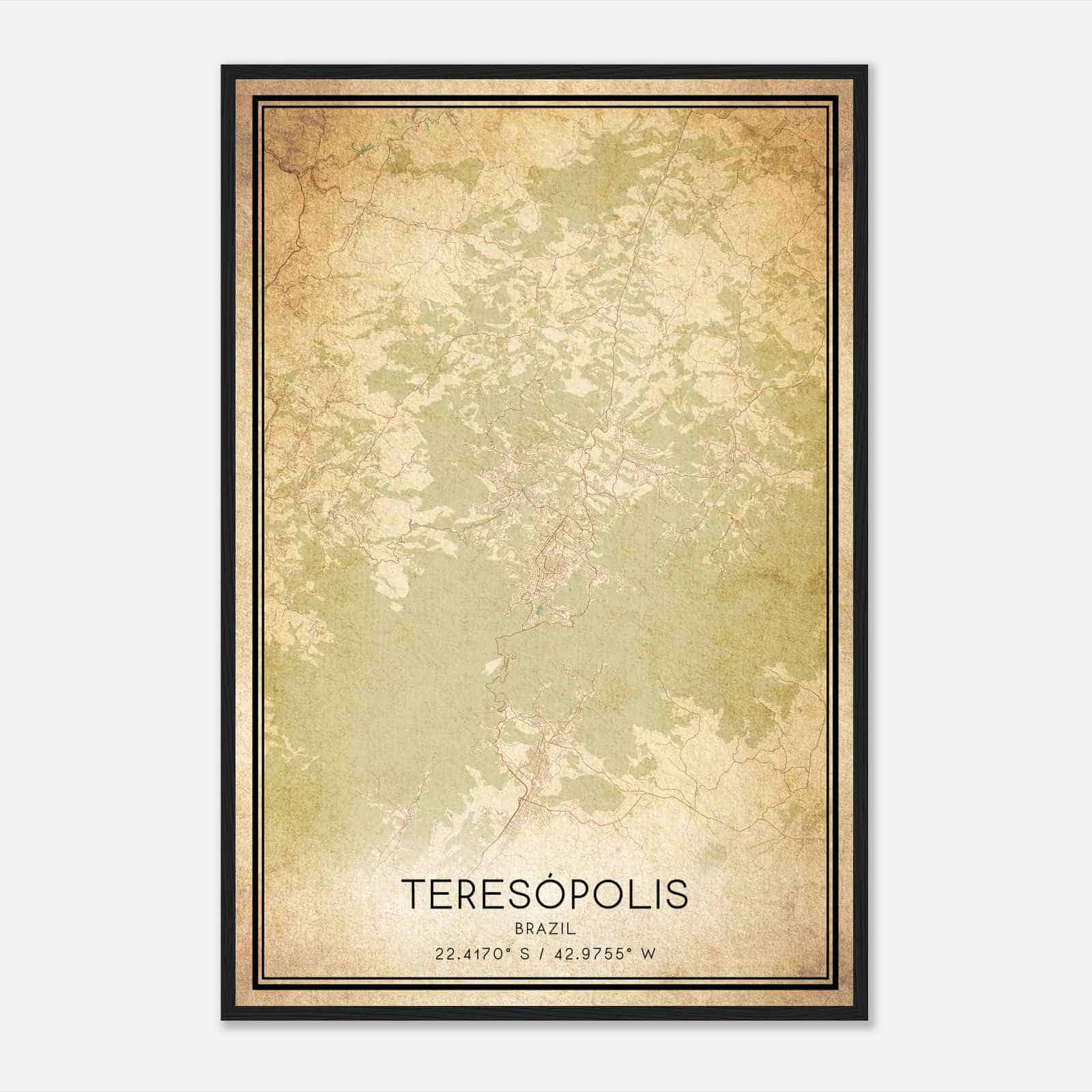 Vintage Teresopolis Brazil Map Poster, Teresopolis City Road Wall Art Print