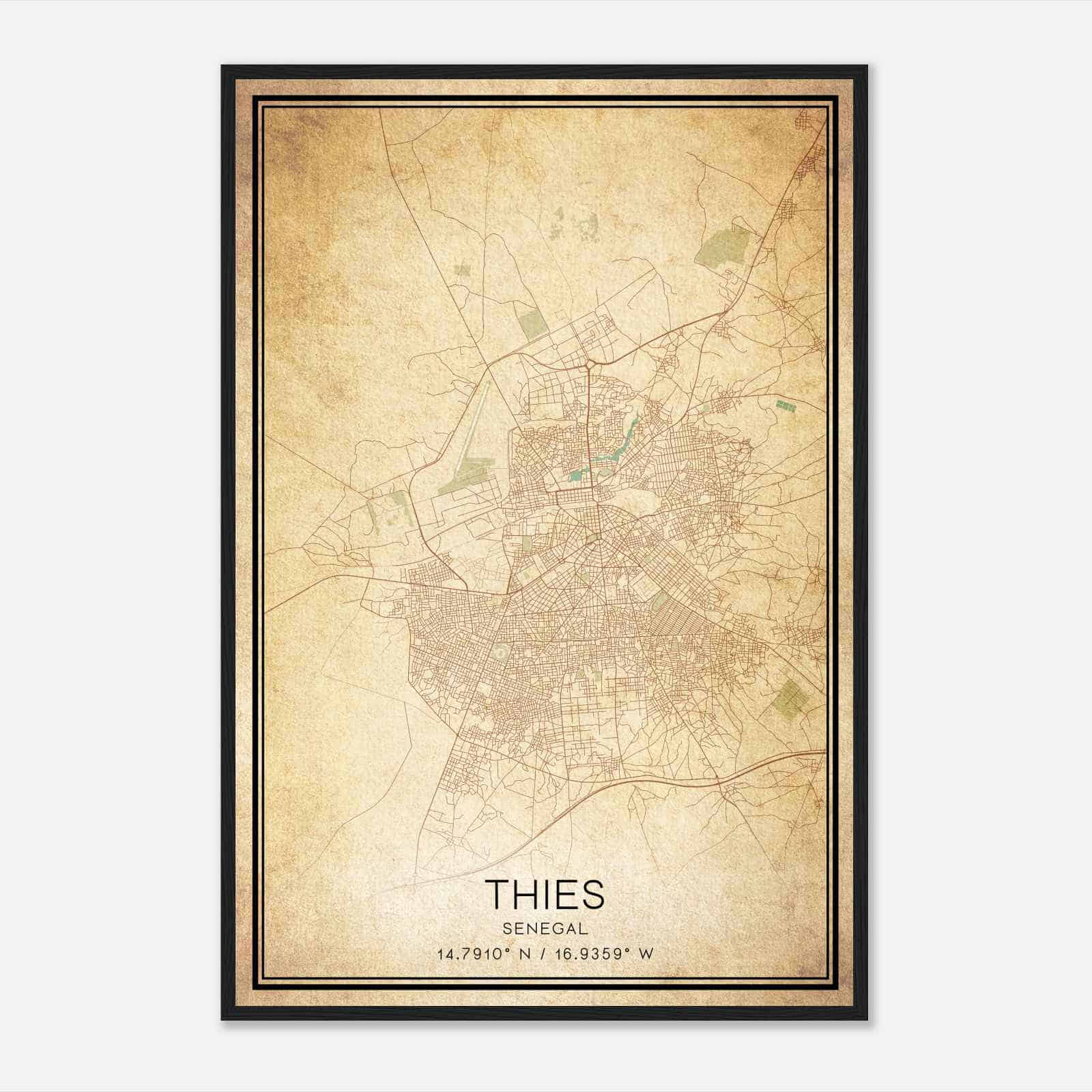 Vintage Thies Senegal Map Poster, Thies City Road Wall Art Print