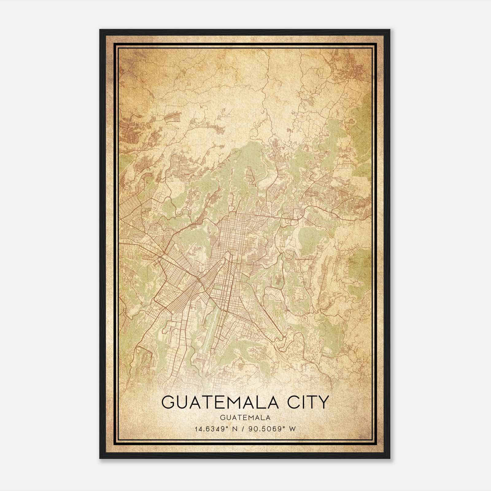 Vintage Guatemala City Guatemala Map Poster, Guatemala City City Road Wall Art Print