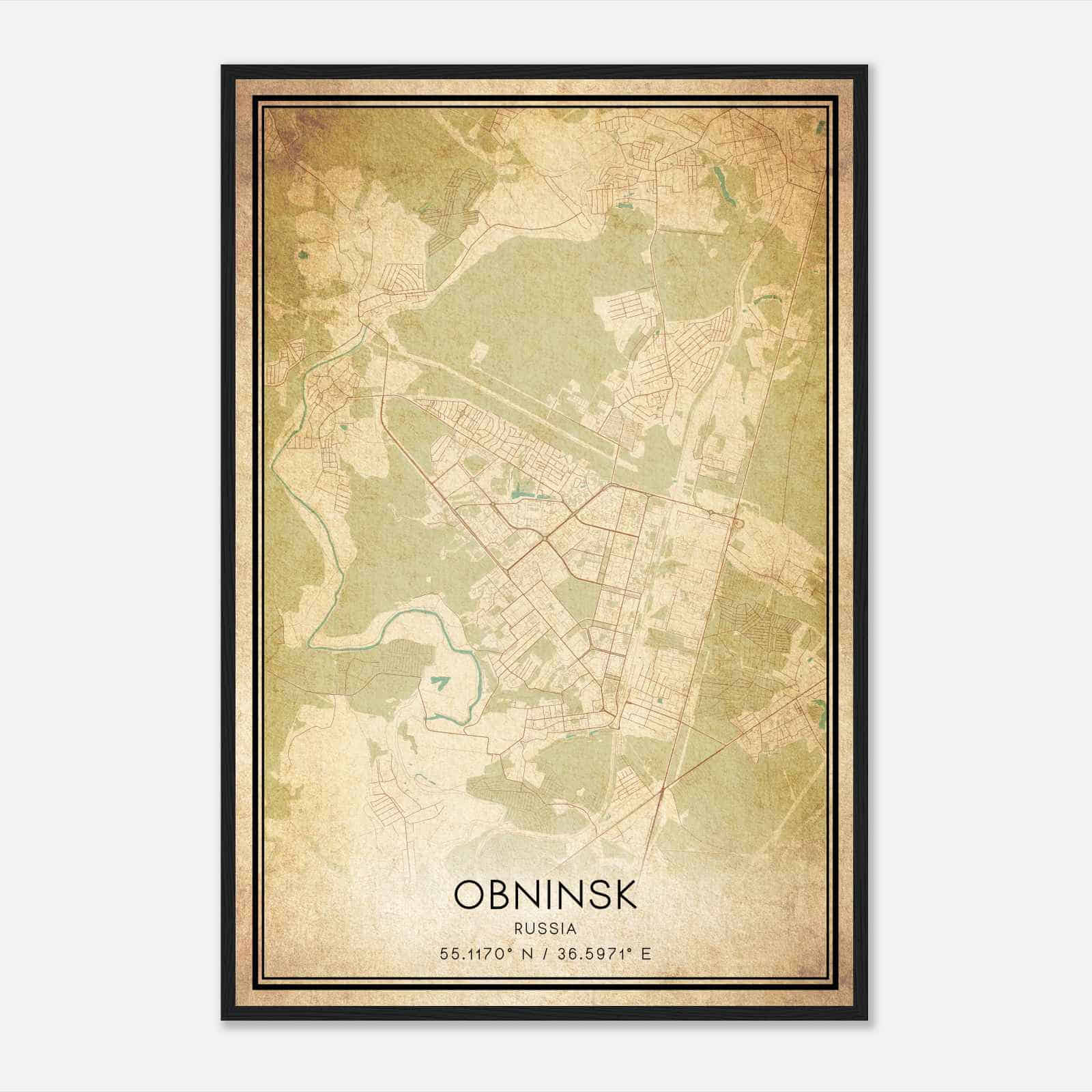 Vintage Obninsk Russia Map Poster, Obninsk City Road Wall Art Print