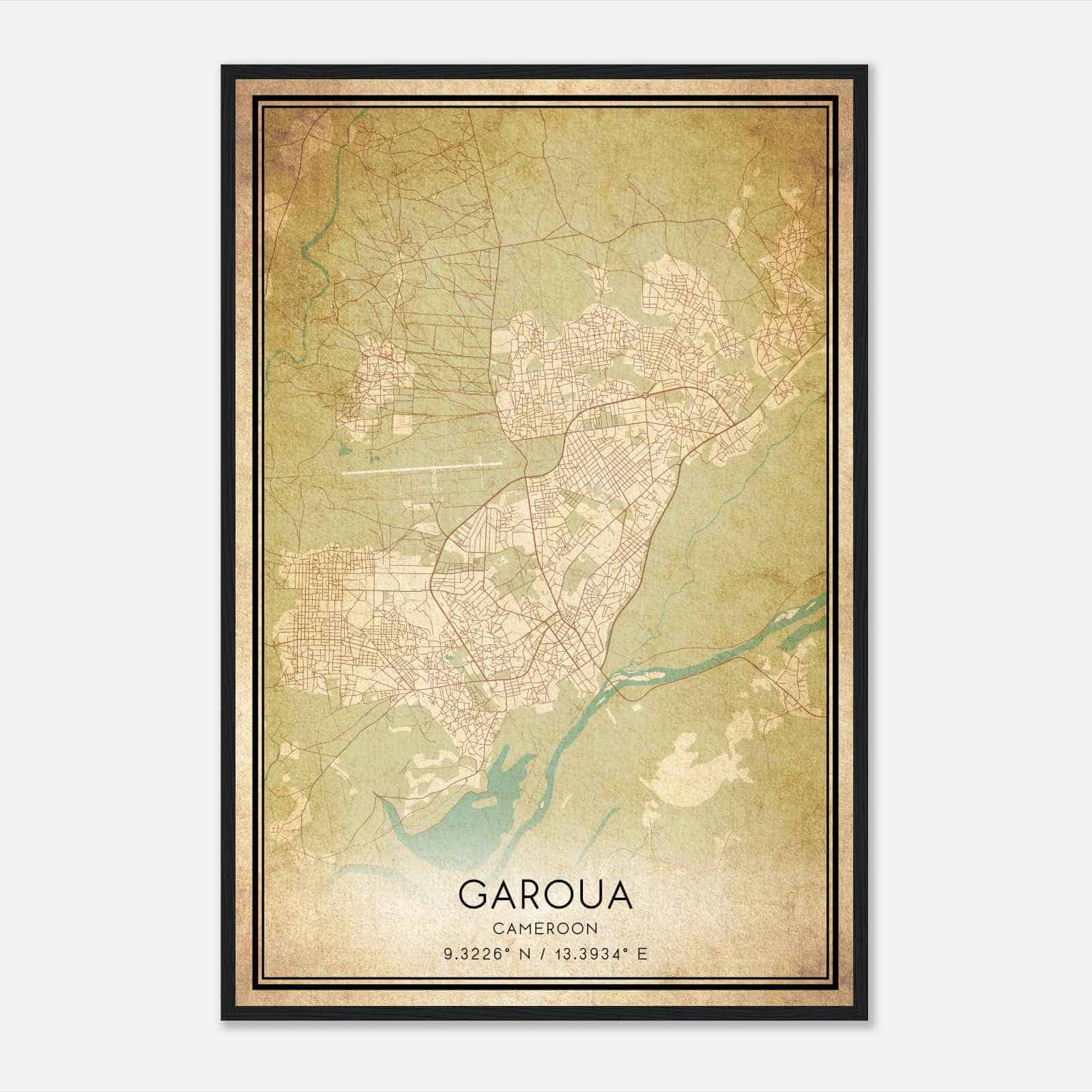 Vintage Garoua Cameroon Map Poster, Garoua City Road Wall Art Print