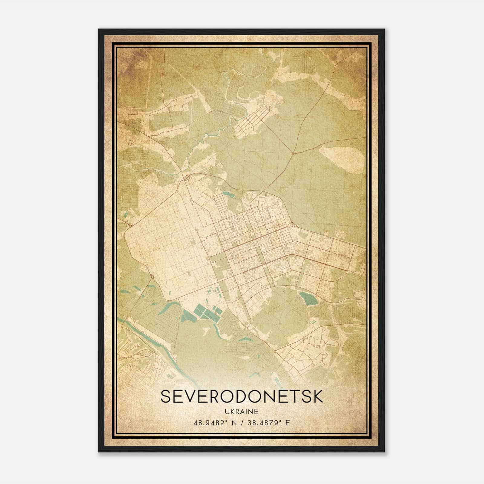 Vintage Severodonetsk Ukraine Map Poster, Severodonetsk City Road Wall Art Print