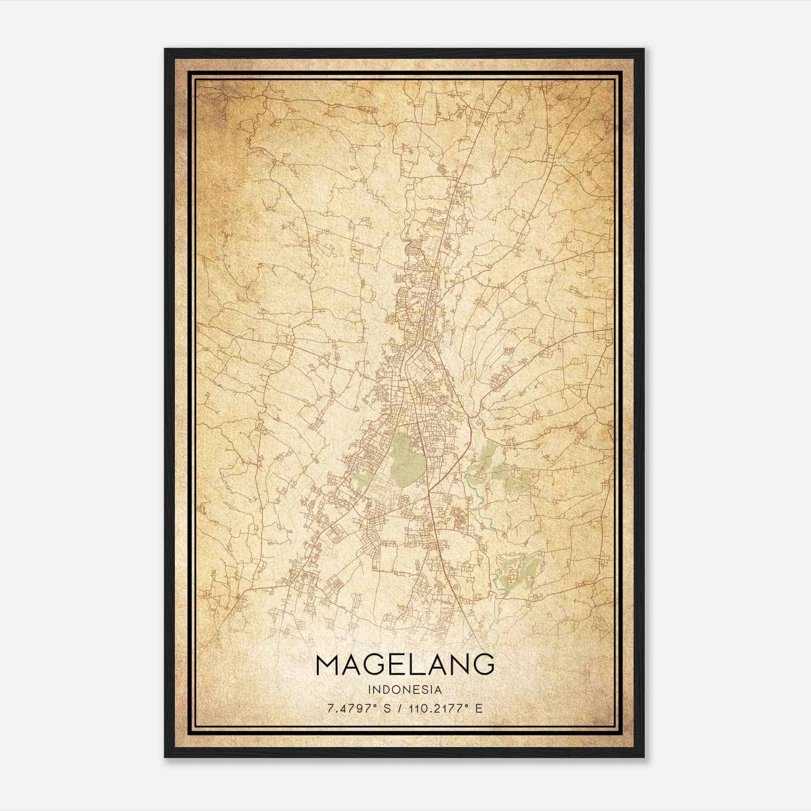 Vintage Magelang Indonesia Map Poster, Magelang City Road Wall Art Print