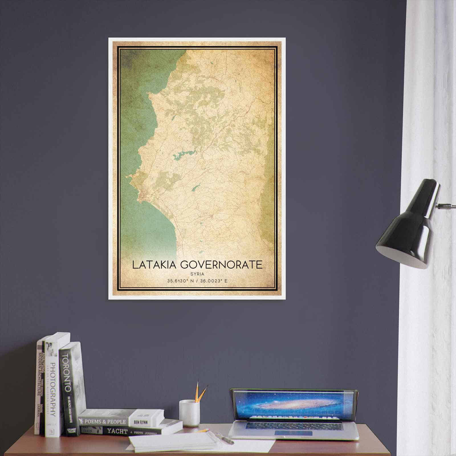 Vintage Latakia Governorate Syria Map Poster, Latakia Governorate City Road Wall Art Print