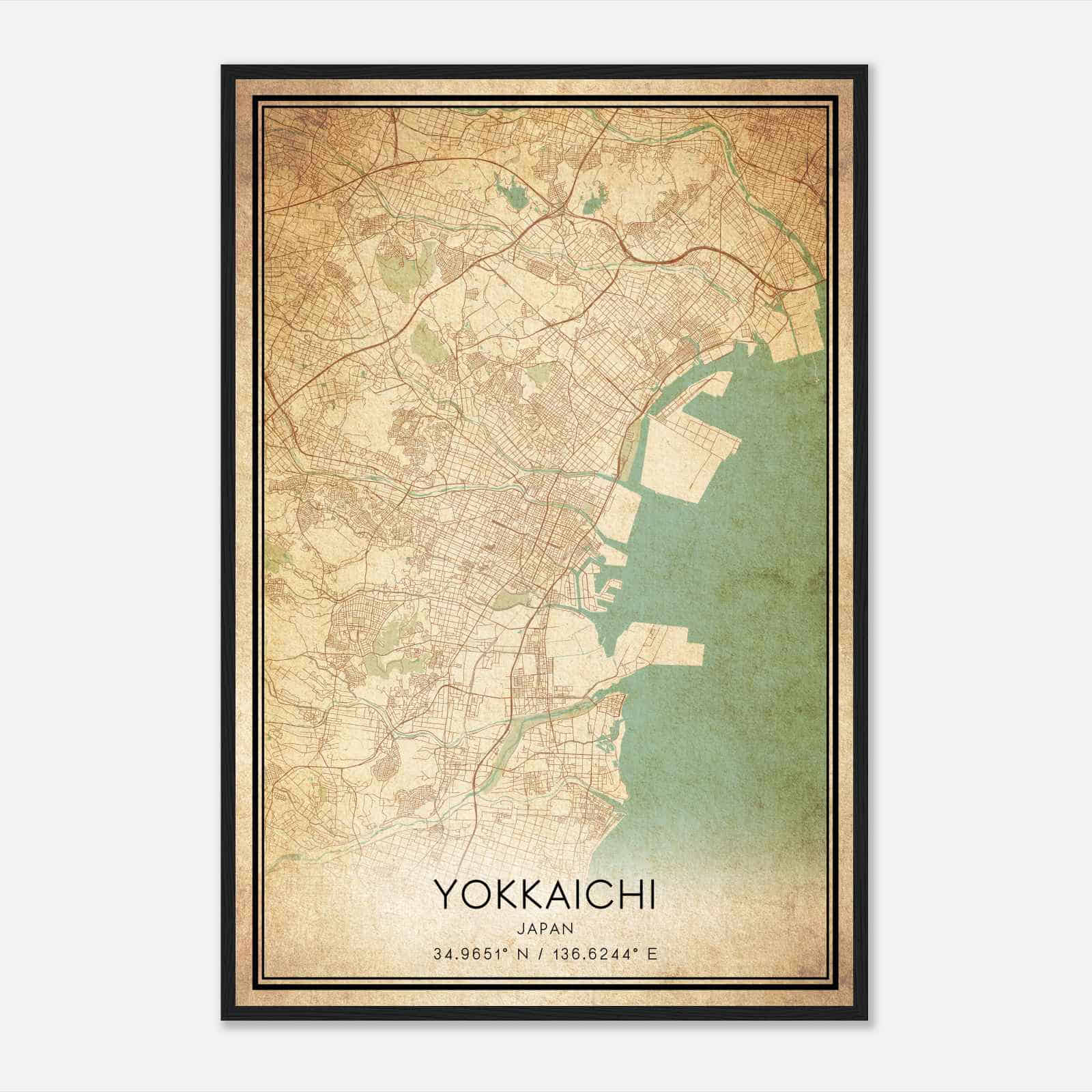 Vintage Yokkaichi Japan Map Poster, Yokkaichi City Road Wall Art Print