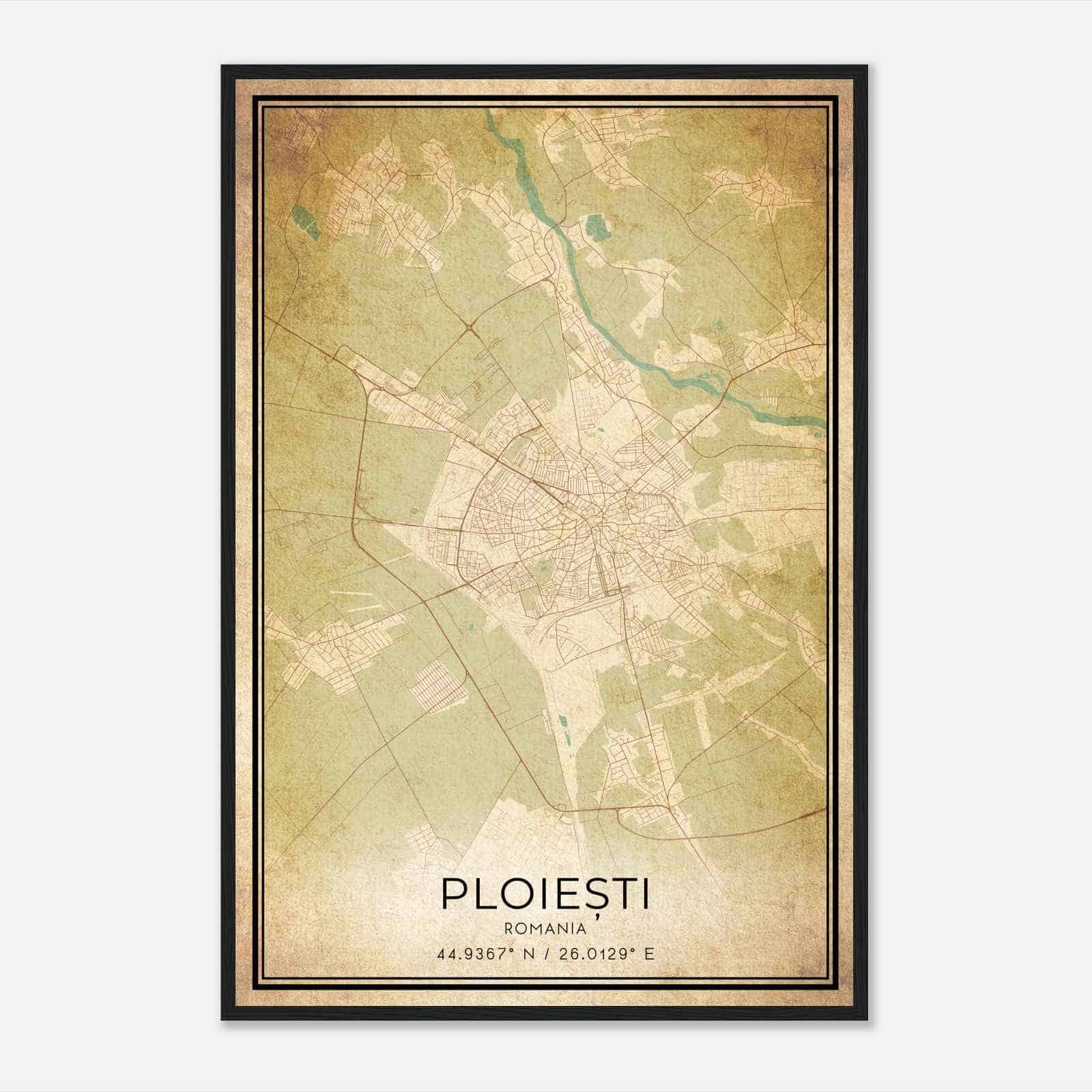 Vintage Ploiesti Romania Map Poster, Ploiesti City Road Wall Art Print