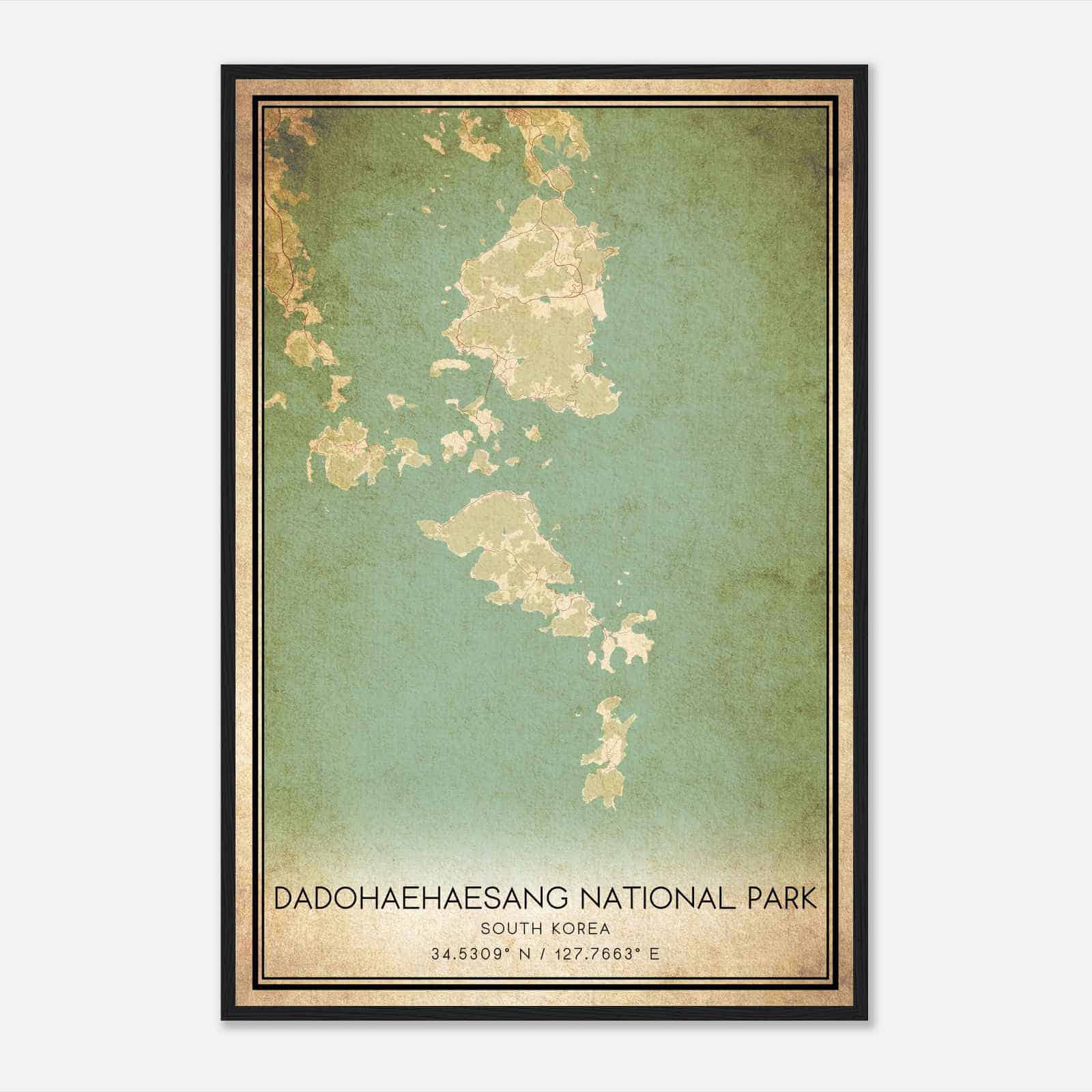 Vintage Dadohaehaesang National Park South Korea Map Poster, Dadohaehaesang National Park City Road Wall Art Print
