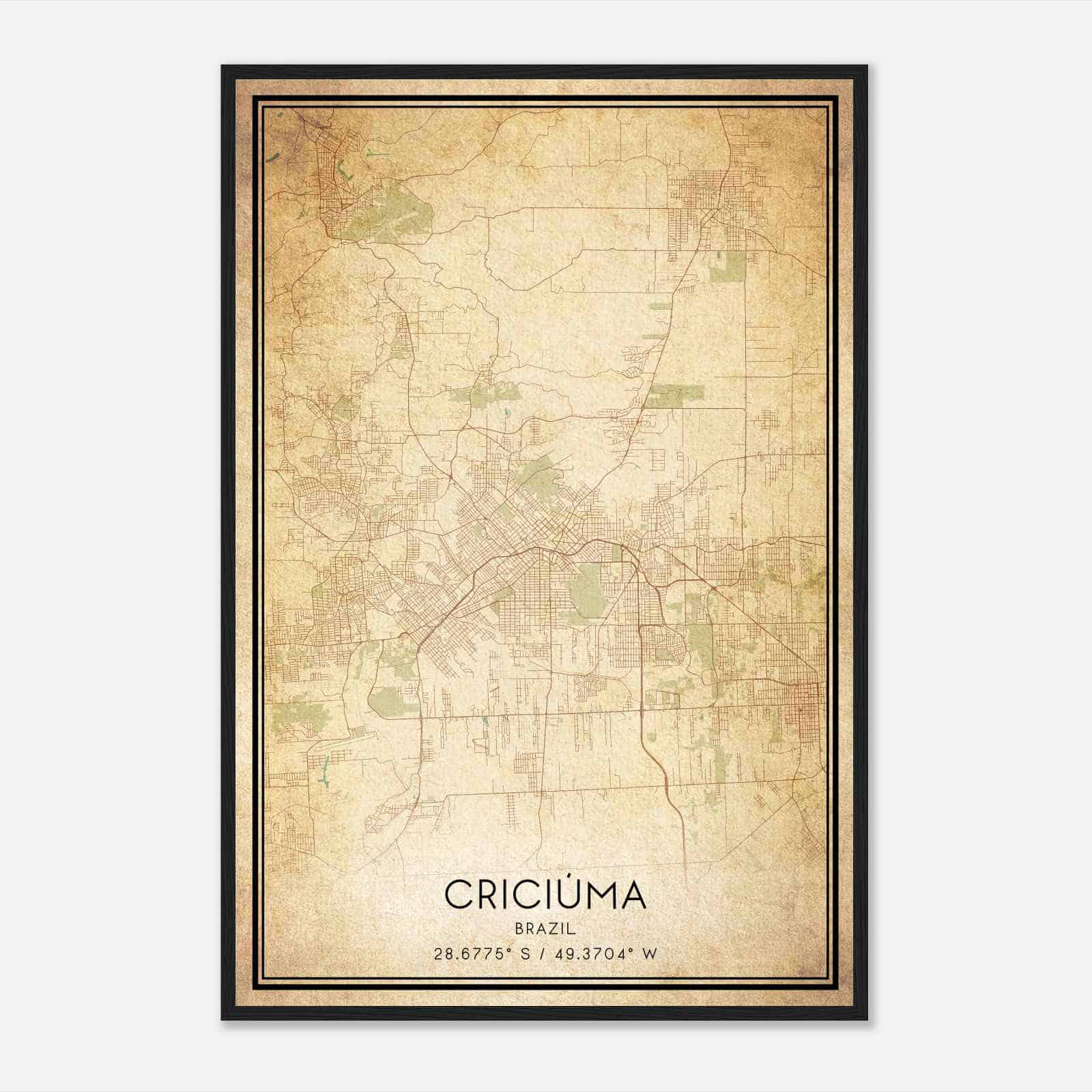 Vintage Criciuma Brazil Map Poster, Criciuma City Road Wall Art Print