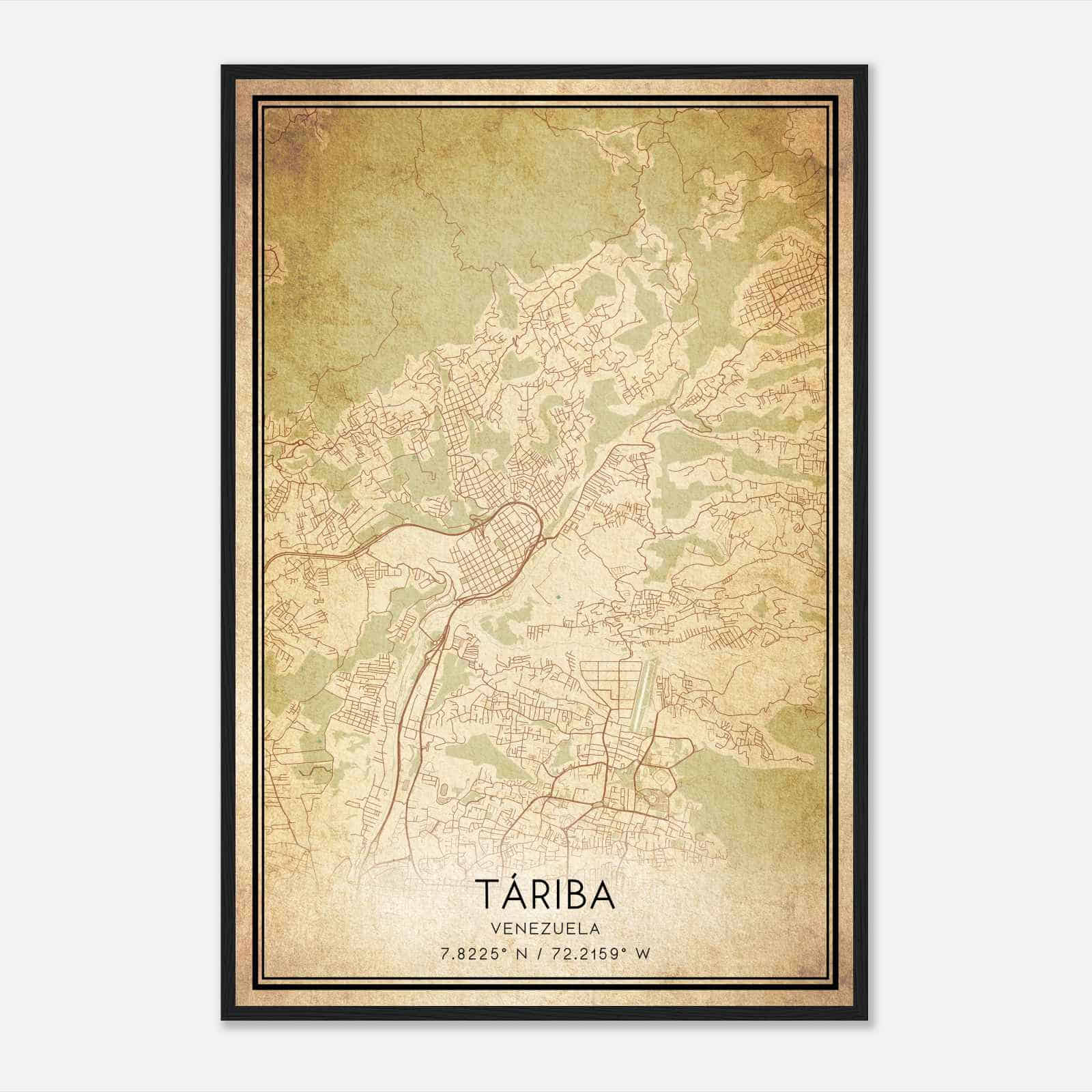 Vintage Tariba Venezuela Map Poster, Tariba City Road Wall Art Print
