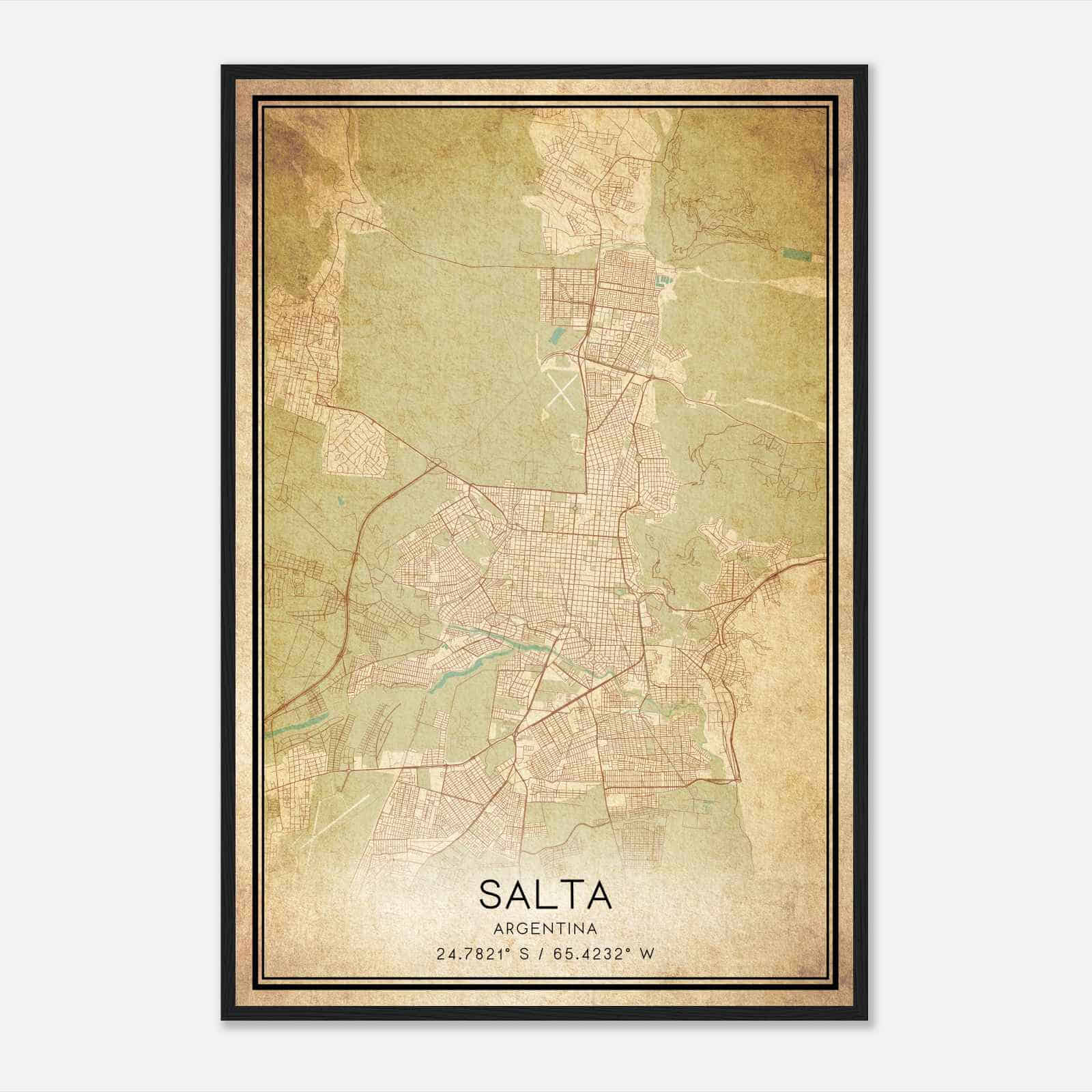 Vintage Salta Argentina Map Poster, Salta City Road Wall Art Print
