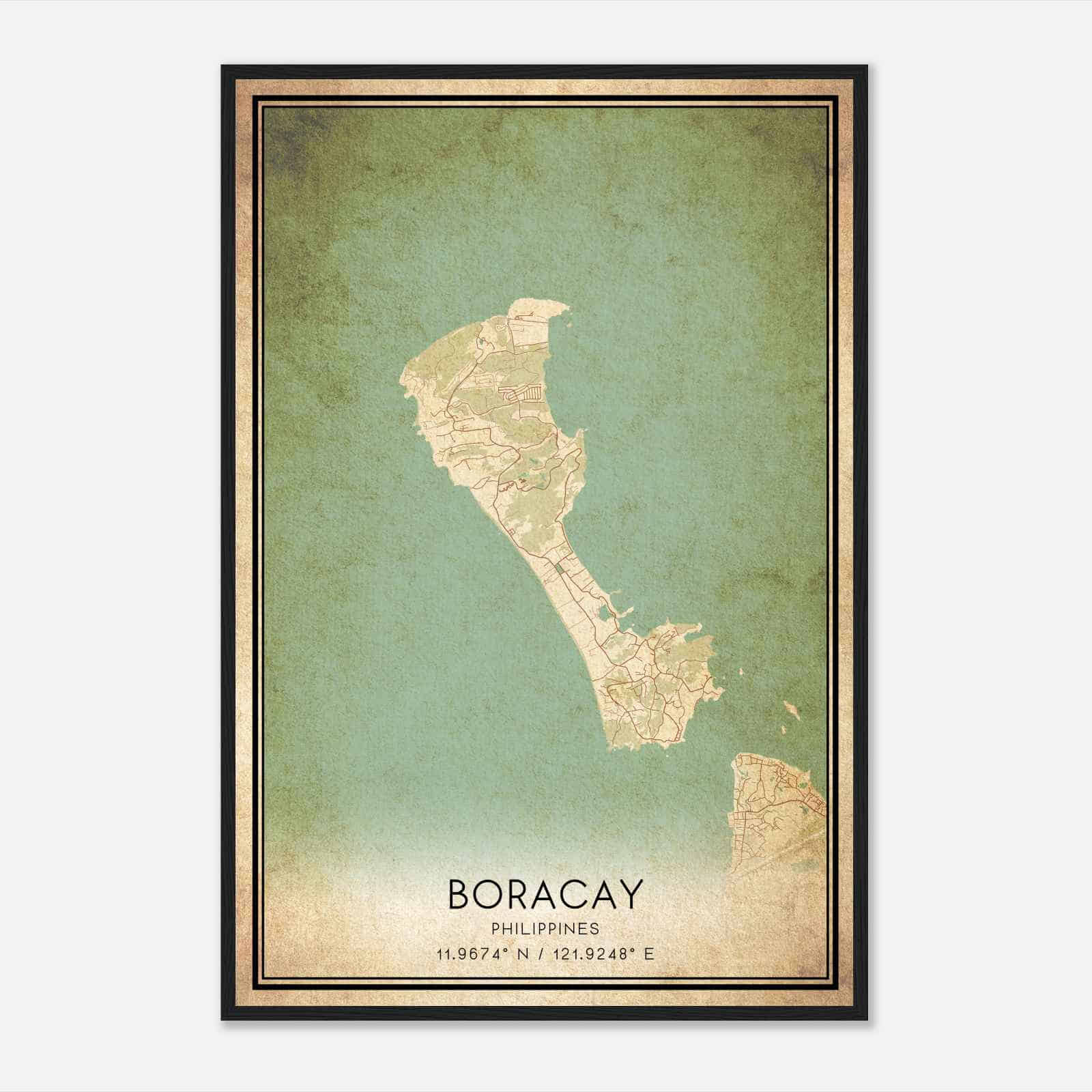 Vintage Boracay Philippines Map Poster, Boracay City Road Wall Art Print