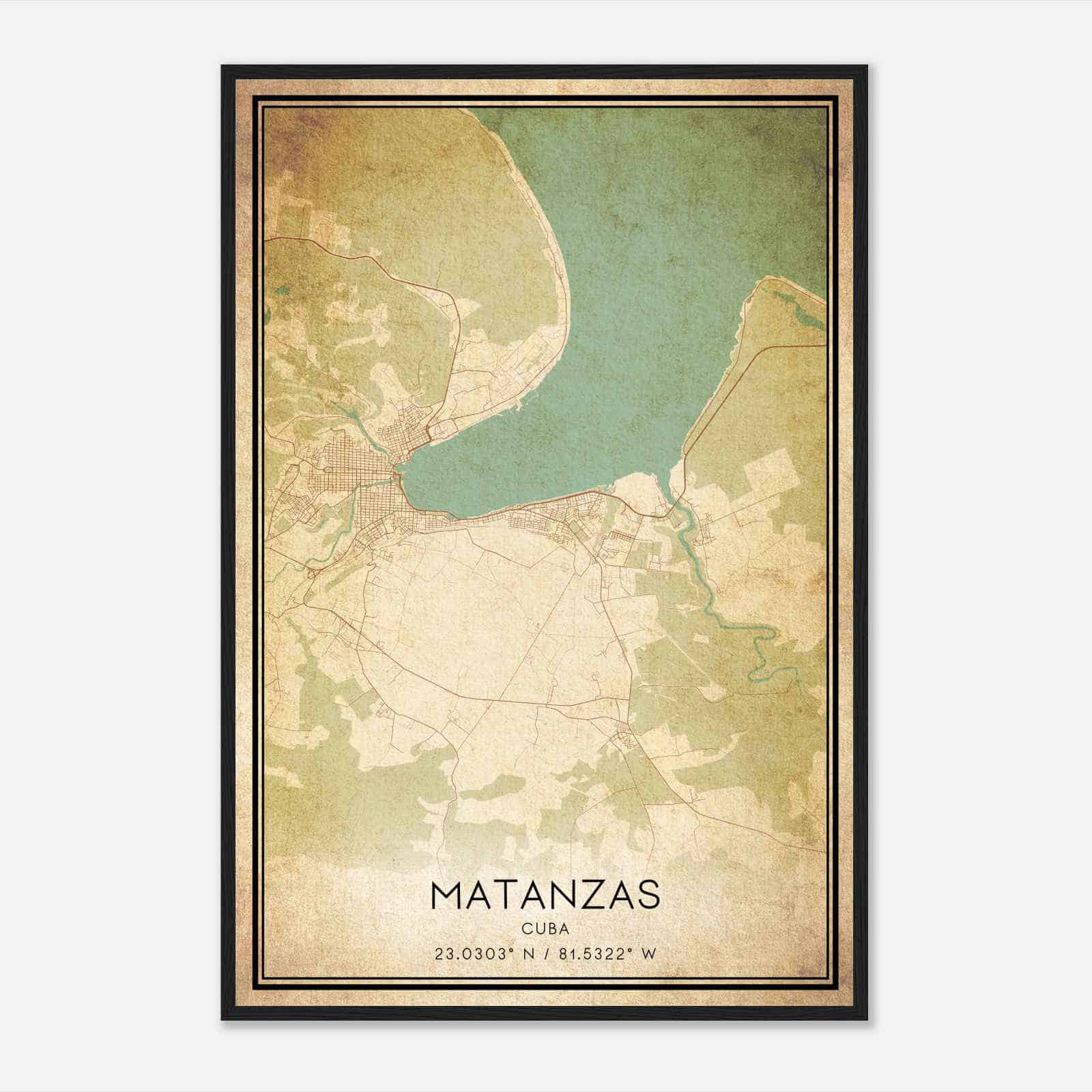 Vintage Matanzas Cuba Map Poster, Matanzas City Road Wall Art Print