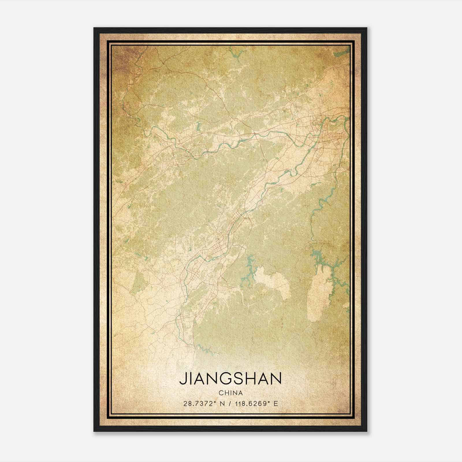 Vintage Jiangshan China Map Poster, Jiangshan City Road Wall Art Print