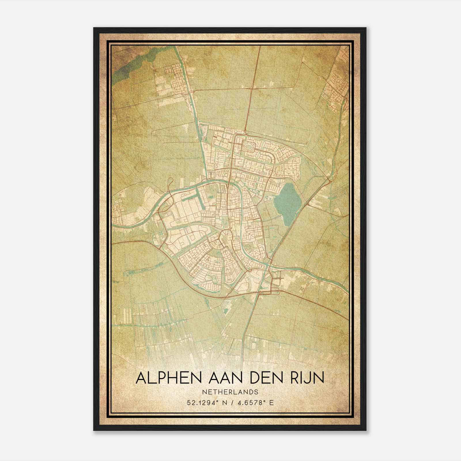 Vintage Alphen aan den Rijn Netherlands Map Poster, Alphen aan den Rijn City Road Wall Art Print