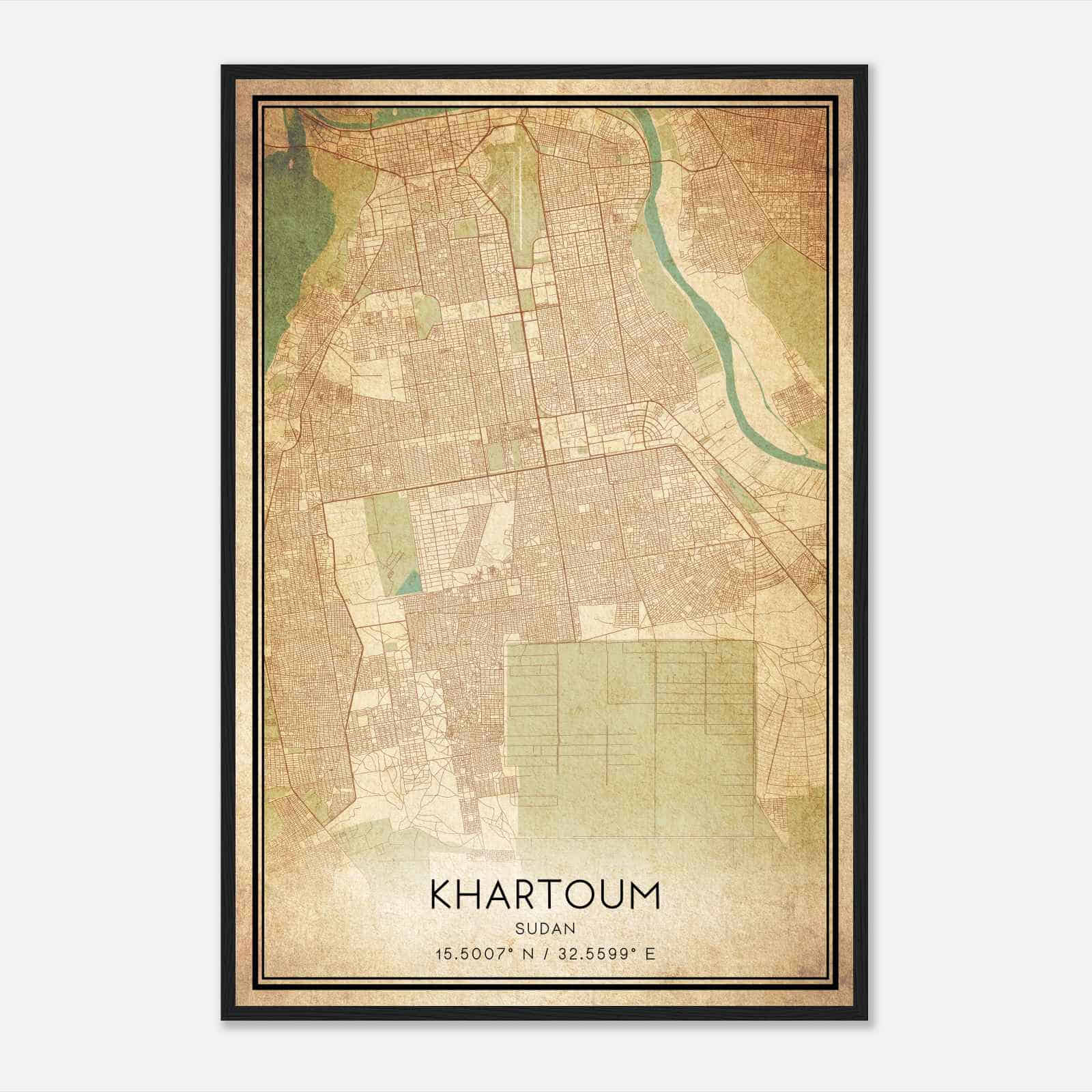 Vintage Khartoum Sudan Map Poster, Khartoum City Road Wall Art Print