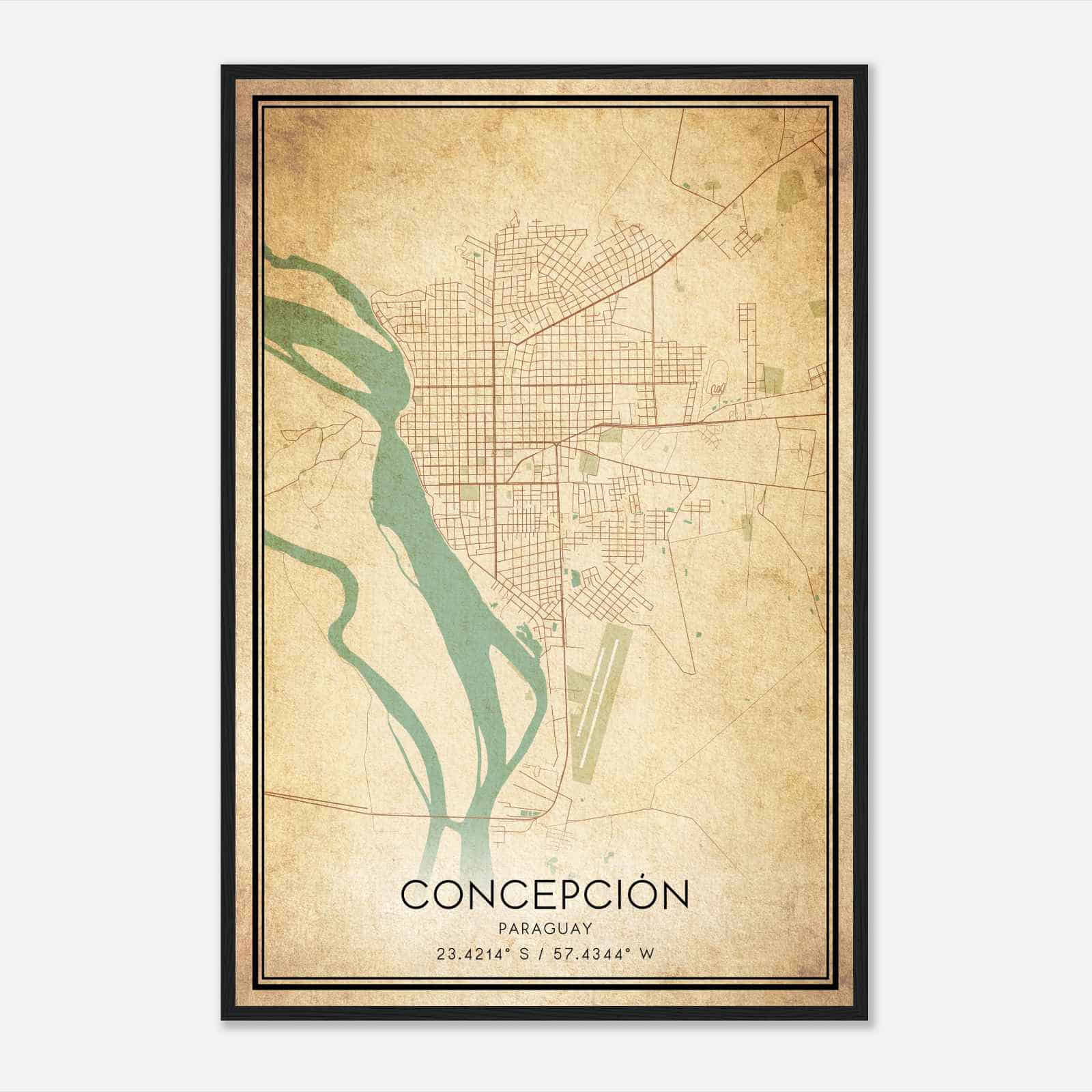 Vintage Concepcion Paraguay Map Poster, Concepcion City Road Wall Art Print
